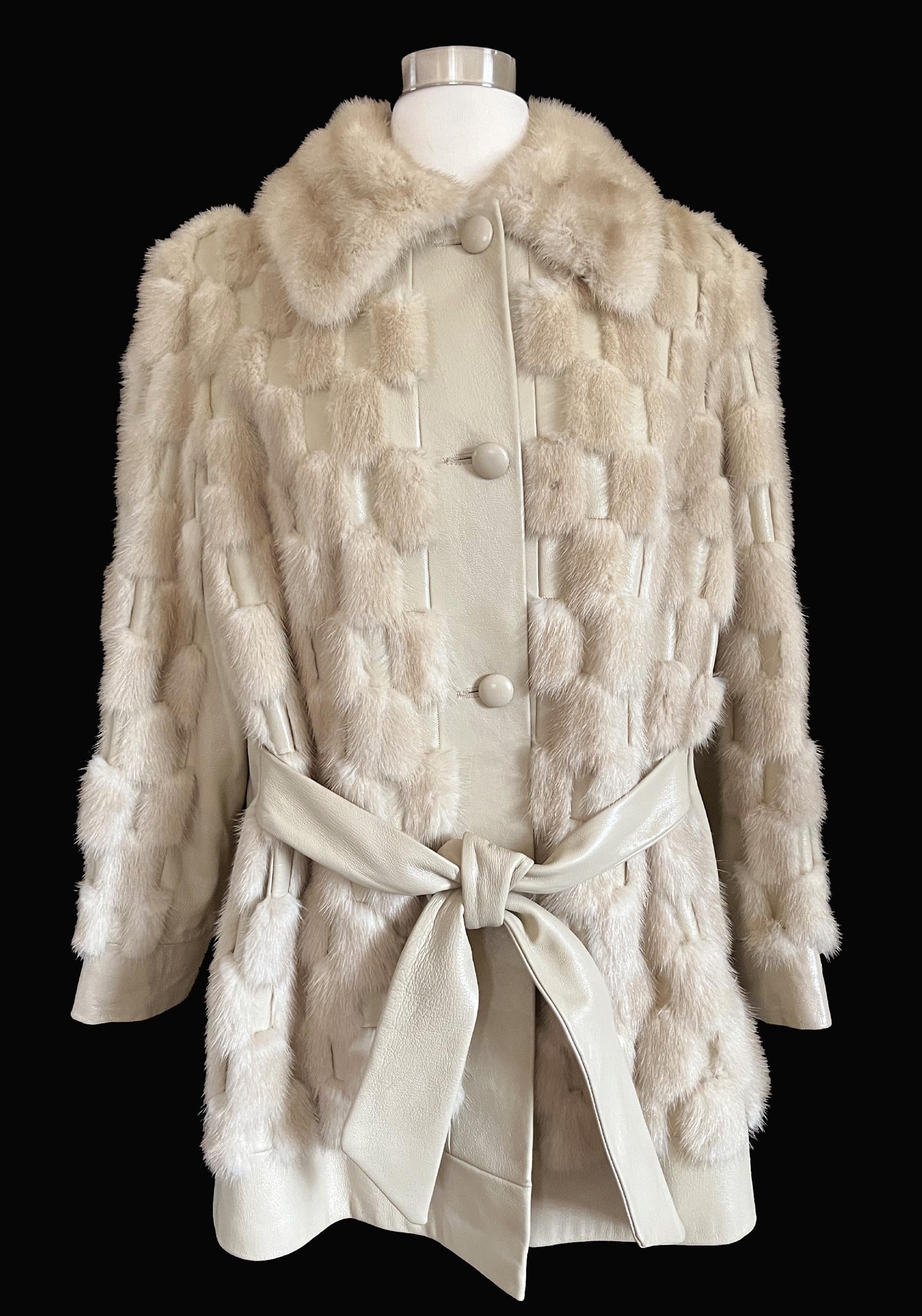 Beige MINK Fur Leather Coat, 1970s Real Vintage Jacket, Tan Blonde Wedding Bridal, Mob Wife Style Gift, Plus Large XL
