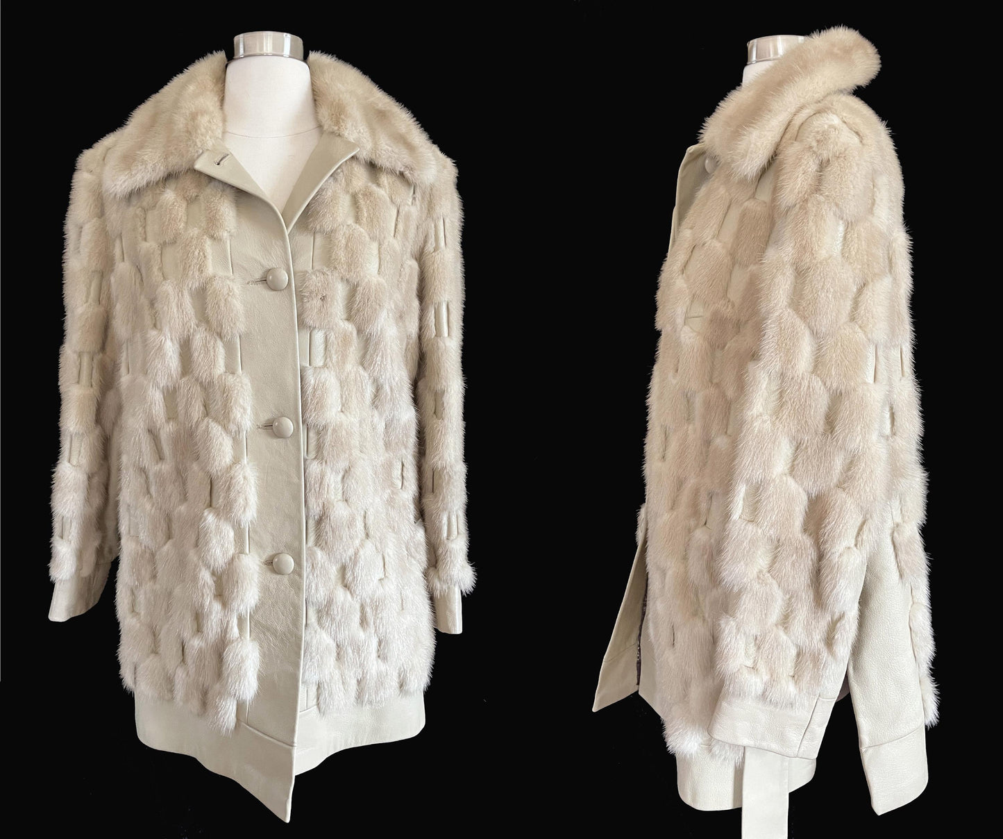 Beige MINK Fur Leather Coat, 1970s Real Vintage Jacket, Tan Blonde Wedding Bridal, Mob Wife Style Gift, Plus Large XL