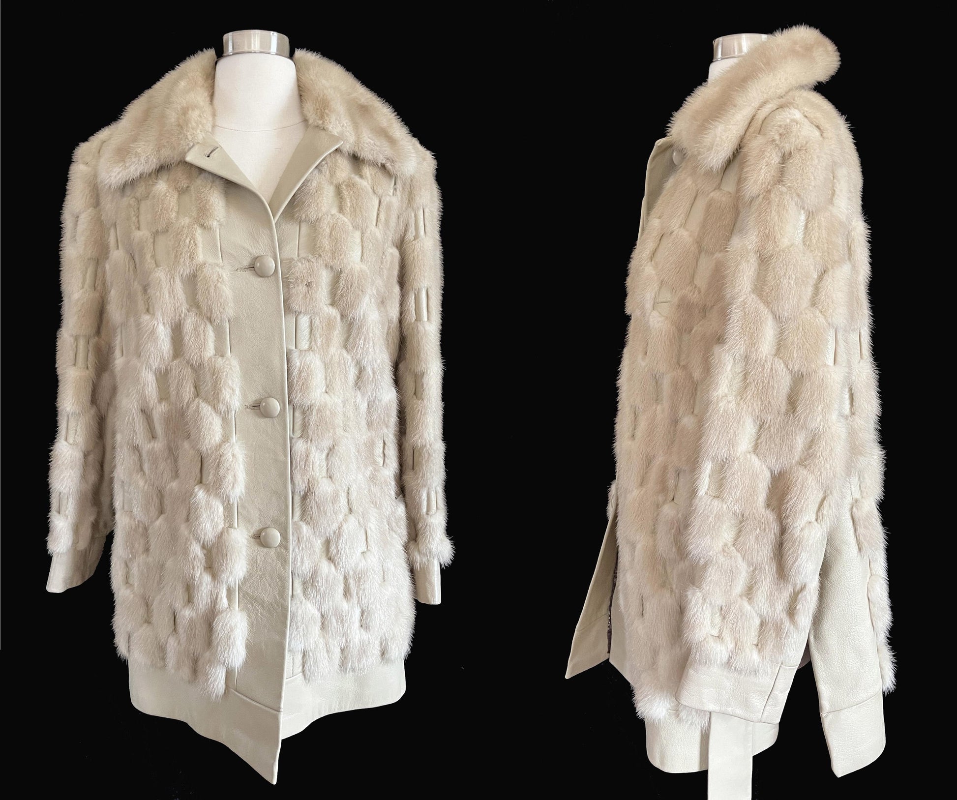 Beige MINK Fur Leather Coat, 1970s Real Vintage Jacket, Tan Blonde Wedding Bridal, Mob Wife Style Gift, Plus Large XL