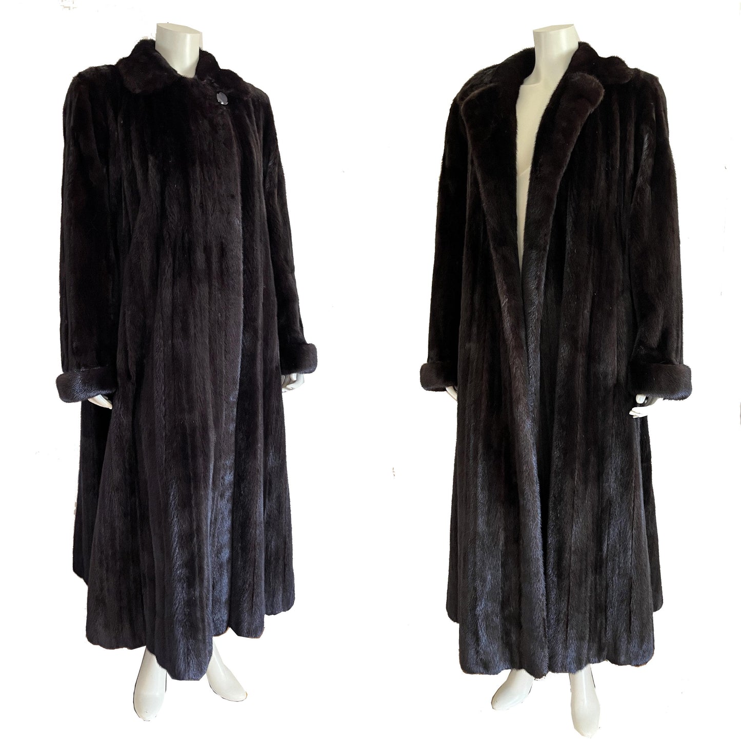 I. Magnin Geoffrey Beene MINK Fur Coat, Mahogany Ranch Brown Vintage Jacket, Full Length, Fully Let Out Female Skins Gift, Large XL Plus