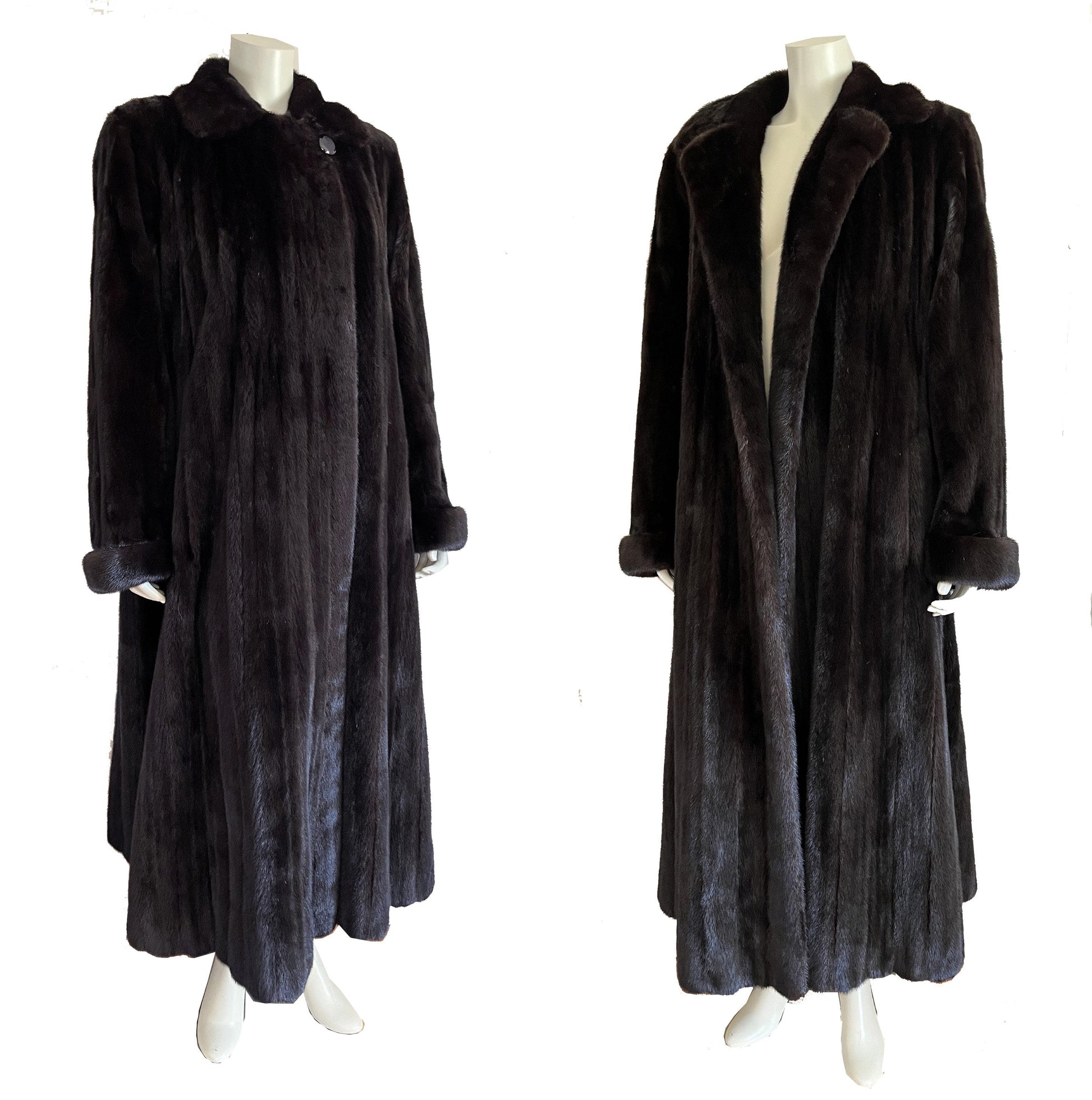 I. Magnin Geoffrey Beene MINK Fur Coat, Mahogany Ranch Brown Vintage Jacket, Full Length, Fully Let Out Female Skins Gift, Large XL Plus