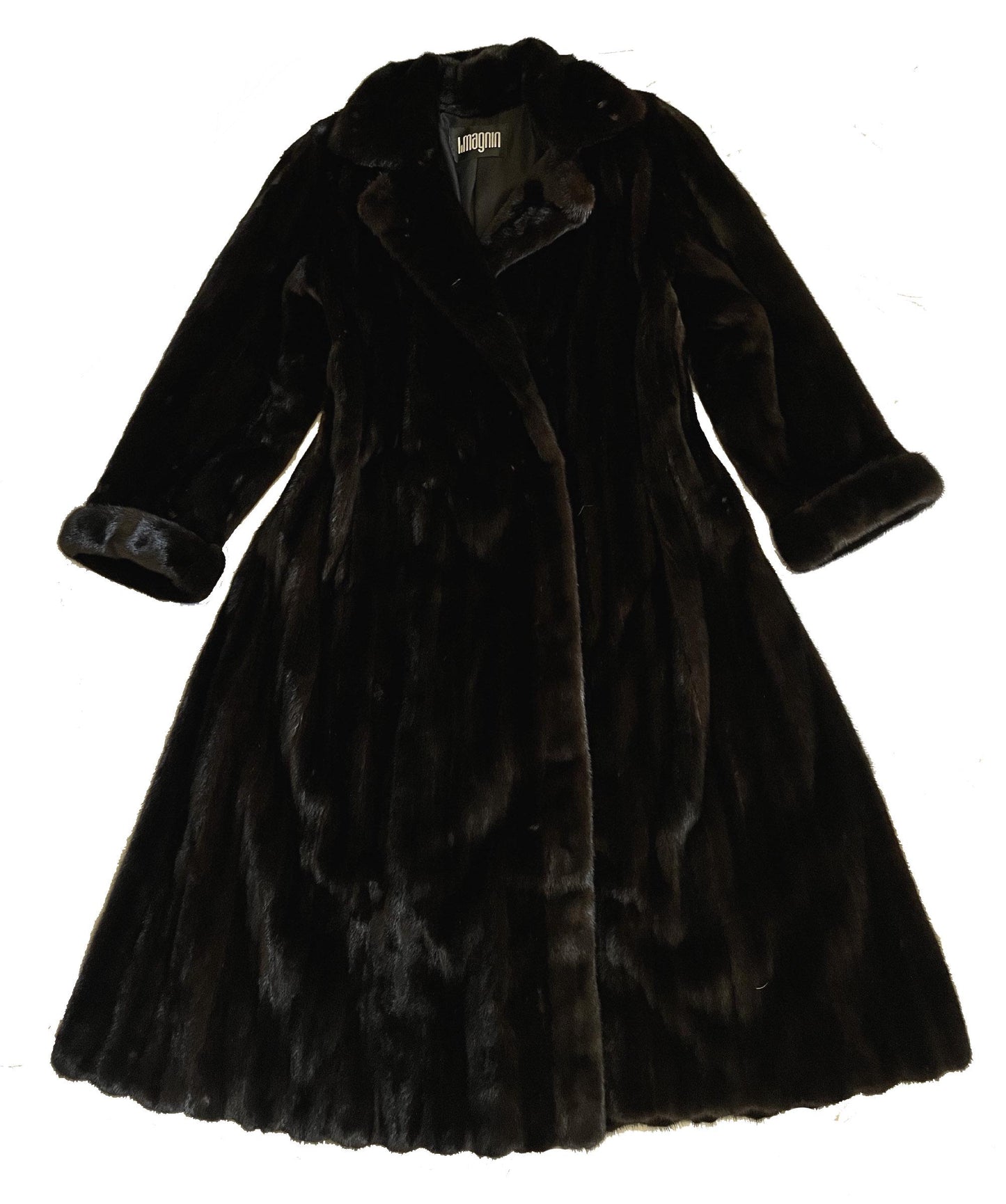I. Magnin Geoffrey Beene MINK Fur Coat, Mahogany Ranch Brown Vintage Jacket, Full Length, Fully Let Out Female Skins Gift, Large XL Plus