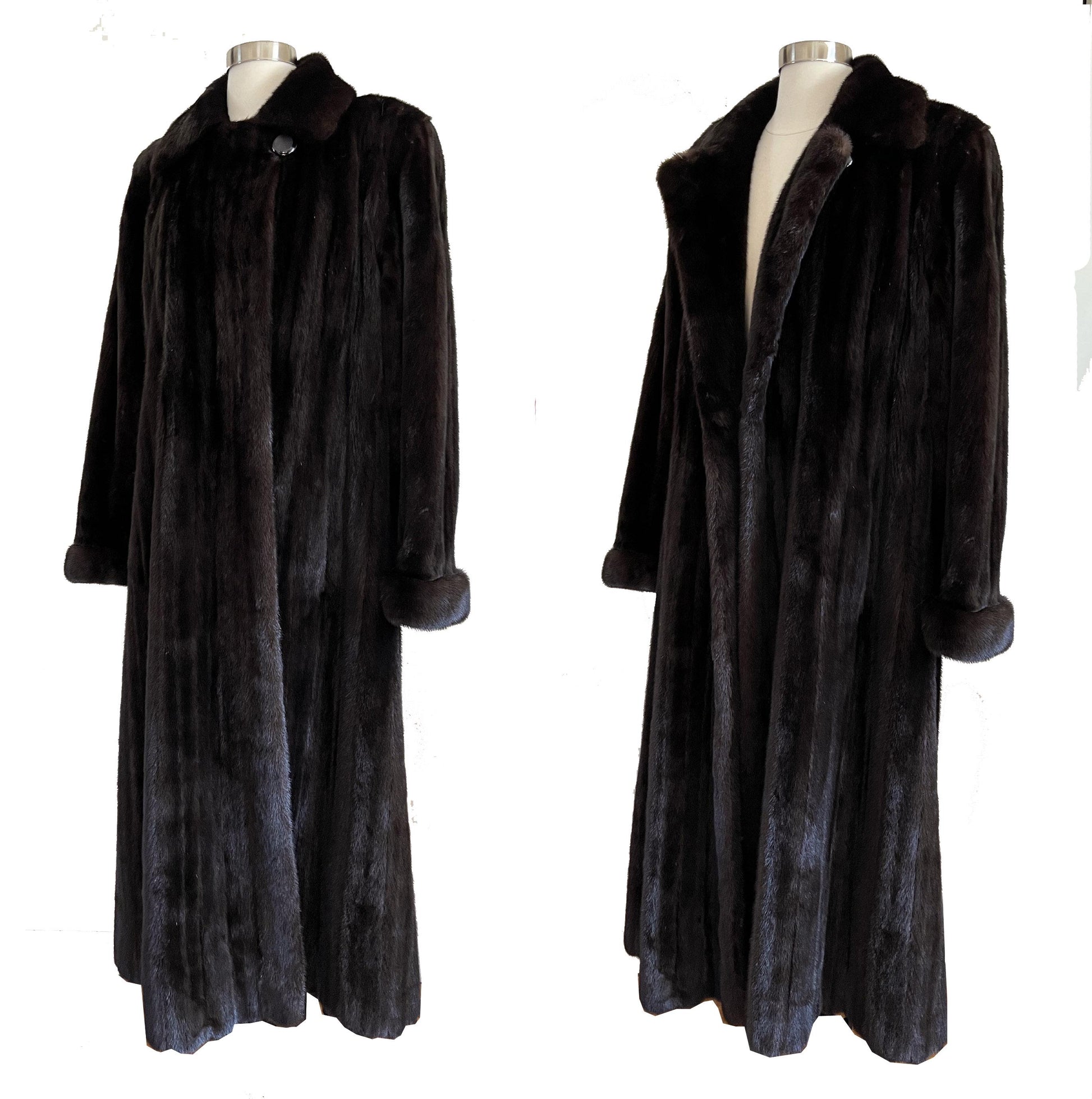 I. Magnin Geoffrey Beene MINK Fur Coat, Mahogany Ranch Brown Vintage Jacket, Full Length, Fully Let Out Female Skins Gift, Large XL Plus
