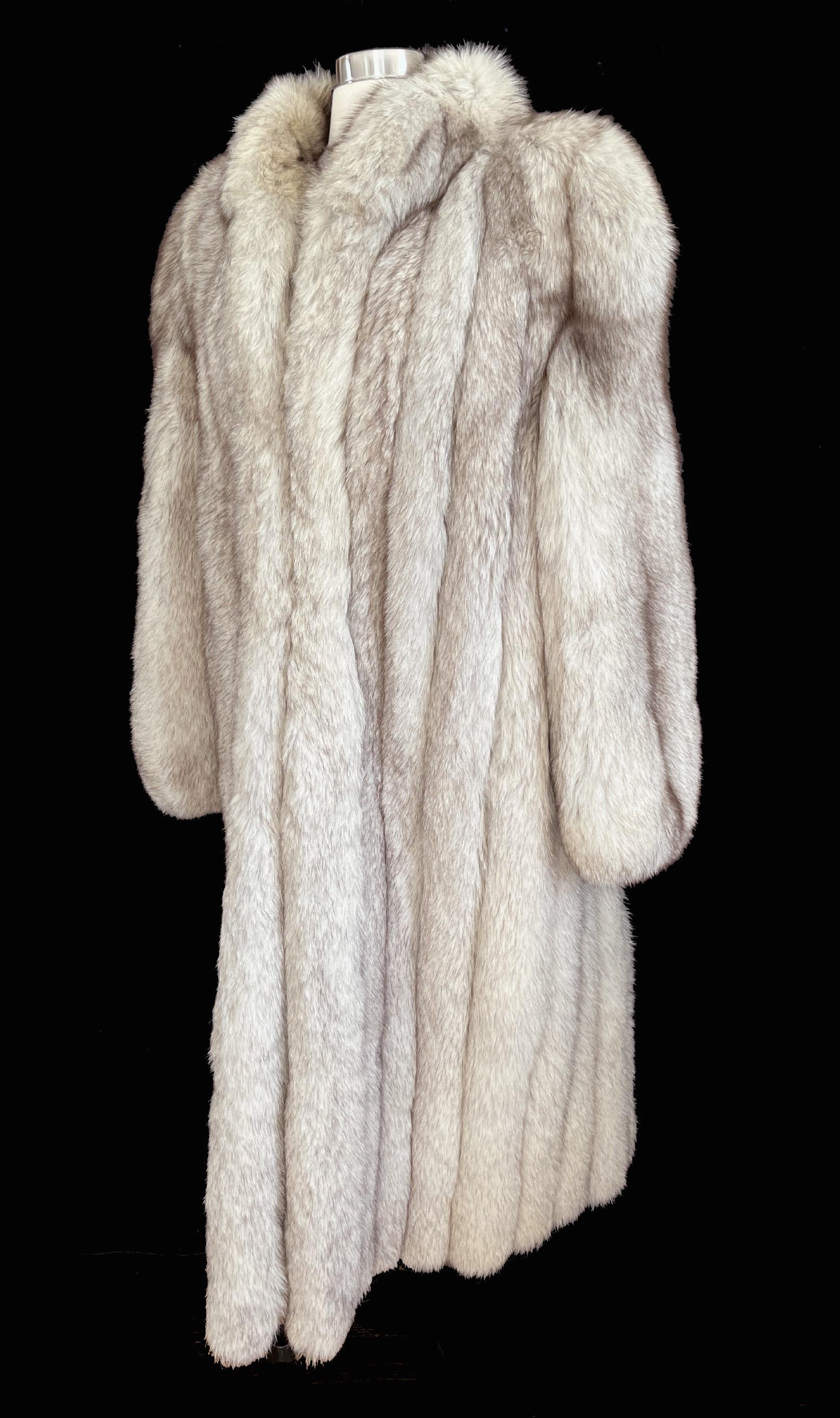 Norwegian FOX Fur Full Length Coat, Real Vintage Winter Wedding Jacket, Ivory White Bridal, Apres Ski, Mob Wife Style, Large XL Plus