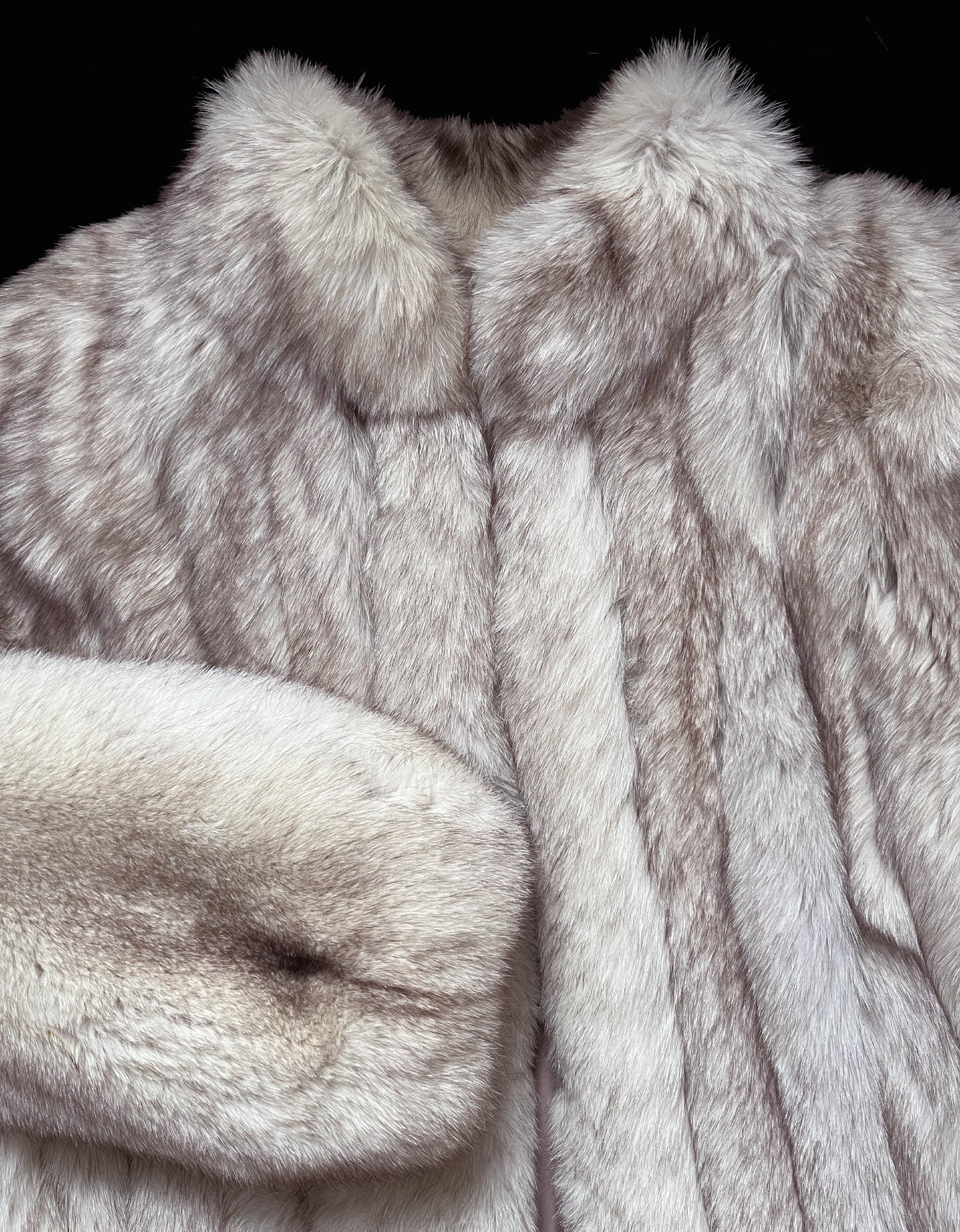 Norwegian FOX Fur Full Length Coat, Real Vintage Winter Wedding Jacket, Ivory White Bridal, Apres Ski, Mob Wife Style, Large XL Plus