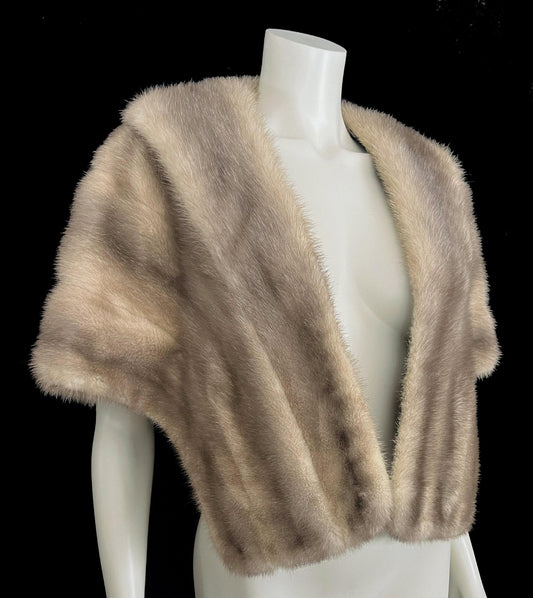 Taupe MINK Fur Stole, Brown Rustic Shawl, Real Vintage Bridal Cape, Gray Winter Wedding Coat, Bridesmaid Jacket Gift, Great Gatsby, Small