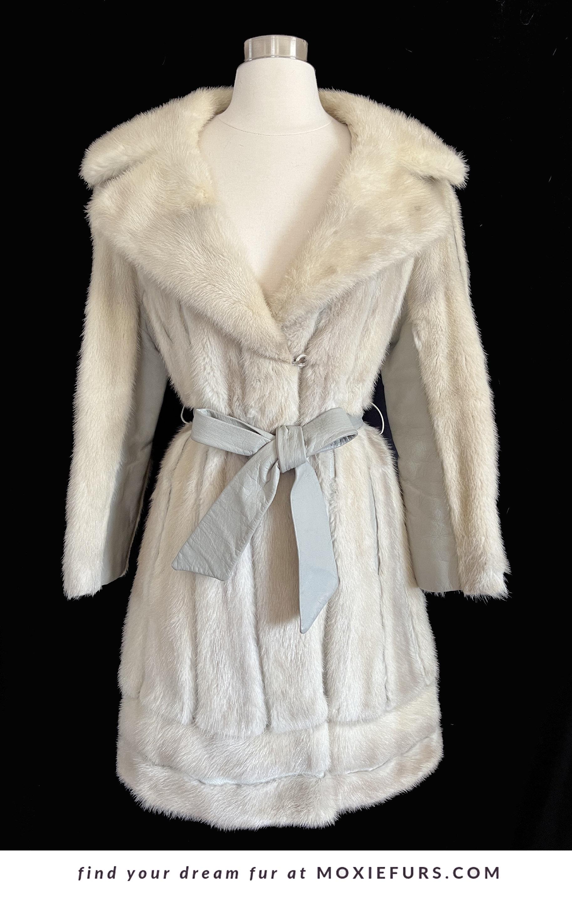 Beige MINK Fur Coat, Leather Belt Retro Ivory Jacket, 2 Lengths, 1970s Almost Famous, Blonde Rustic Wedding Bridal Stroller Gift, Small
