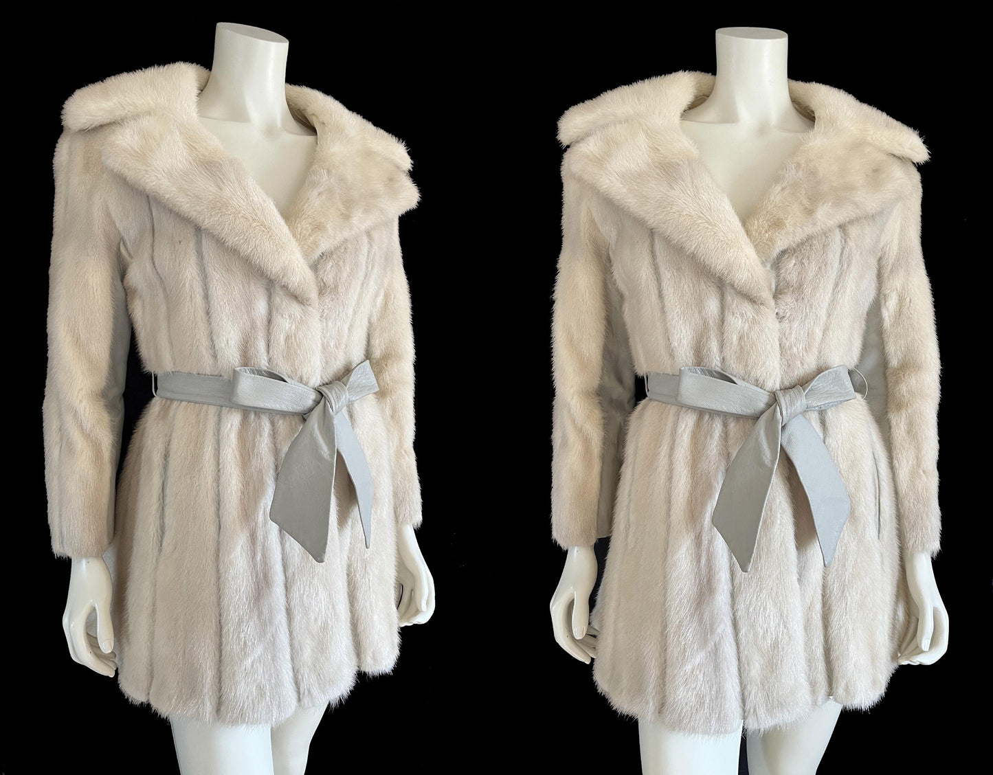 Beige MINK Fur Coat, Leather Belt Retro Ivory Jacket, 2 Lengths, 1970s Almost Famous, Blonde Rustic Wedding Bridal Stroller Gift, Small