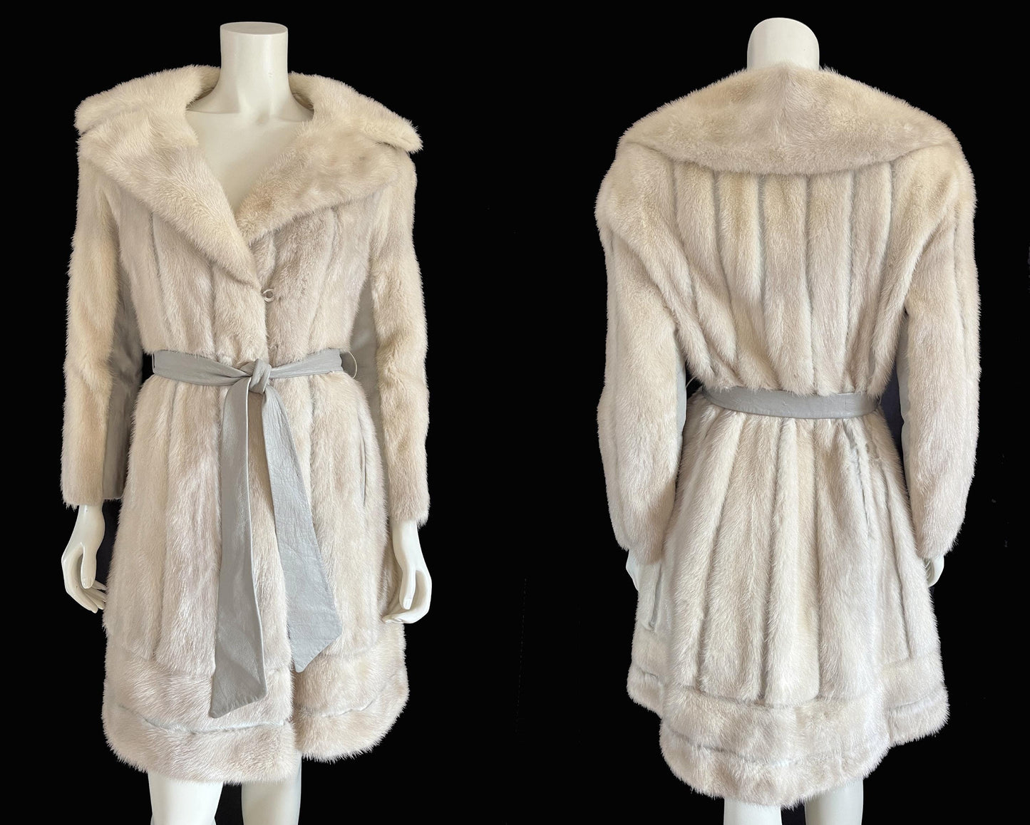 Beige MINK Fur Coat, Leather Belt Retro Ivory Jacket, 2 Lengths, 1970s Almost Famous, Blonde Rustic Wedding Bridal Stroller Gift, Small