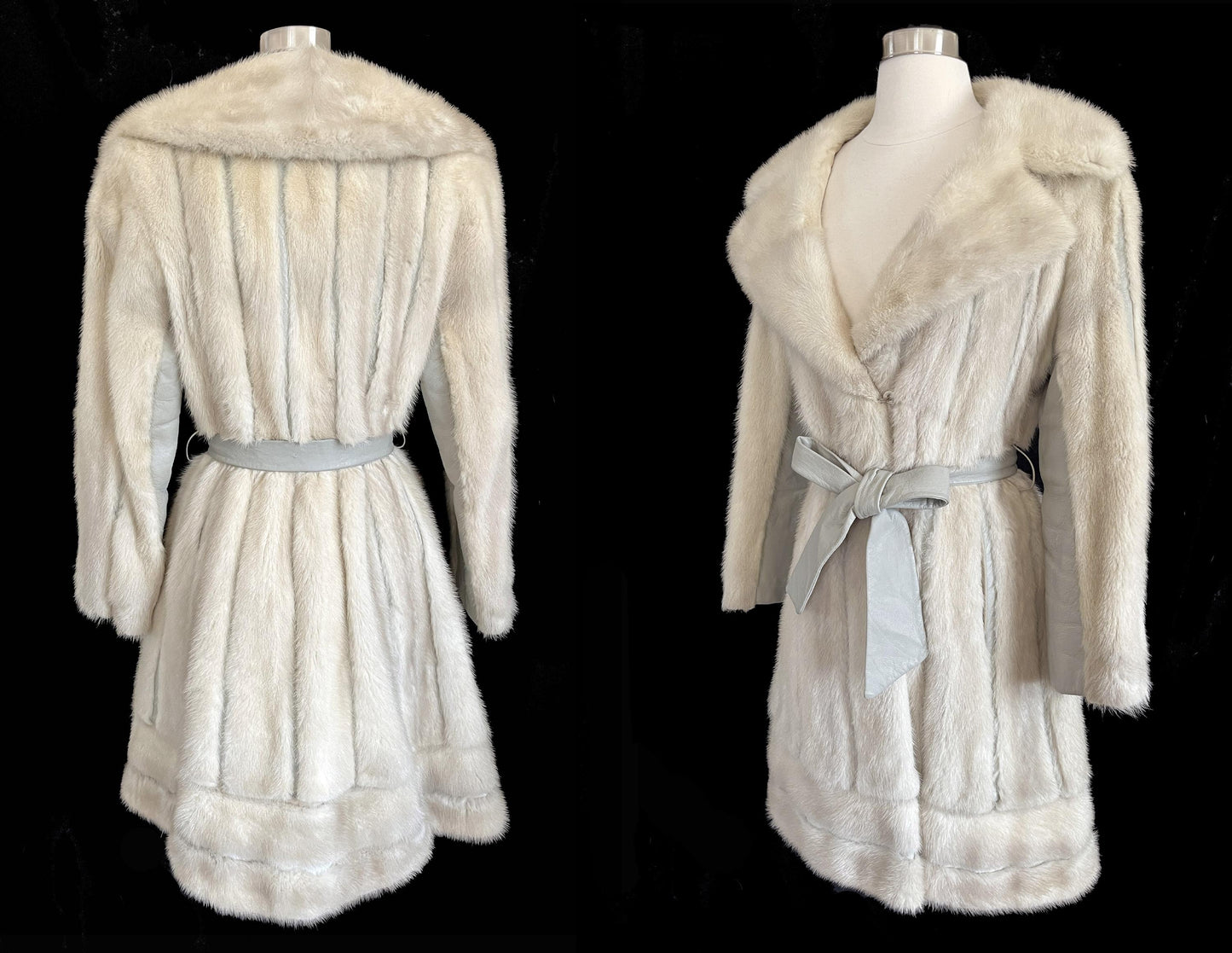 Beige MINK Fur Coat, Leather Belt Retro Ivory Jacket, 2 Lengths, 1970s Almost Famous, Blonde Rustic Wedding Bridal Stroller Gift, Small