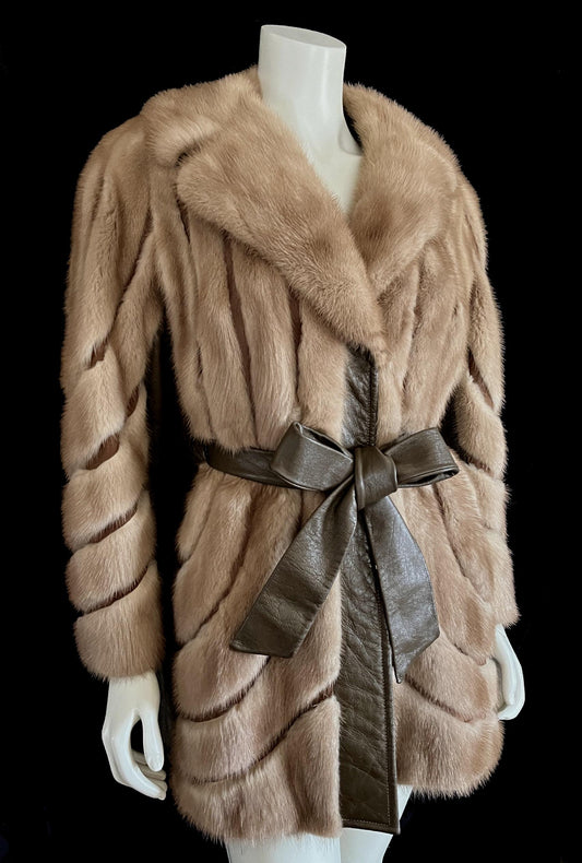 Brown MINK Fur Leather Coat, 1970s Pastel Real Vintage Jacket, Rustic Autumn Haze Wedding Bridal Bolero, Mob Wife Style Gift
