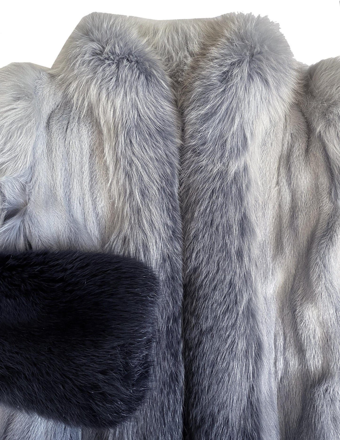 Ombre MINK & FOX Fur Coat, Luxury Vintage Blue Full Length Mob Wife Jacket, Mother of the Bride Gift, Tuxedo Apres Ski Coat