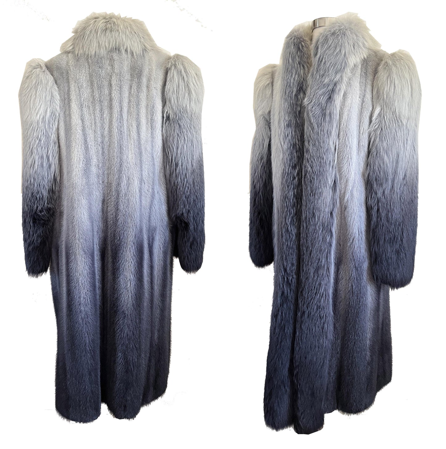 Ombre MINK & FOX Fur Coat, Luxury Vintage Blue Full Length Mob Wife Jacket, Mother of the Bride Gift, Tuxedo Apres Ski Coat
