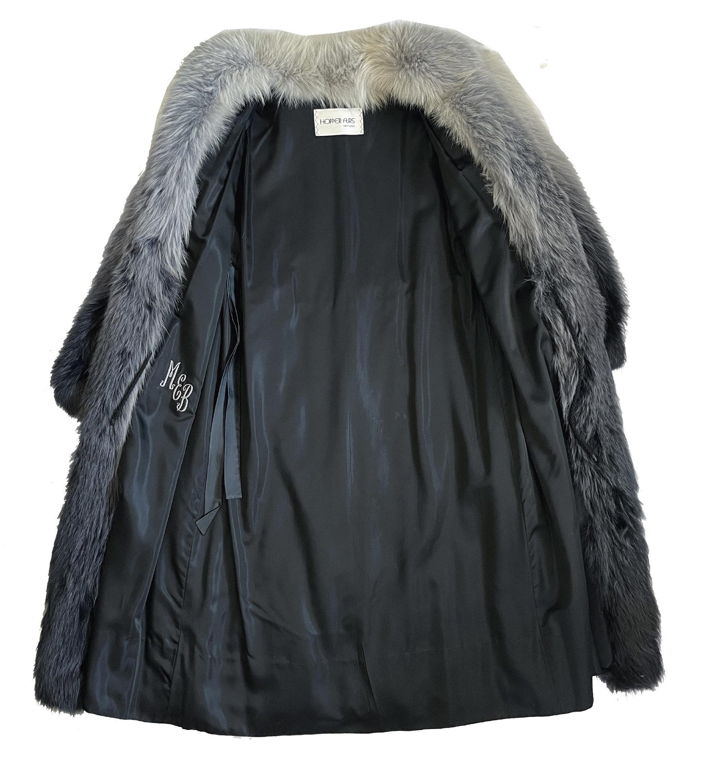 Ombre MINK & FOX Fur Coat, Luxury Vintage Blue Full Length Mob Wife Jacket, Mother of the Bride Gift, Tuxedo Apres Ski Coat