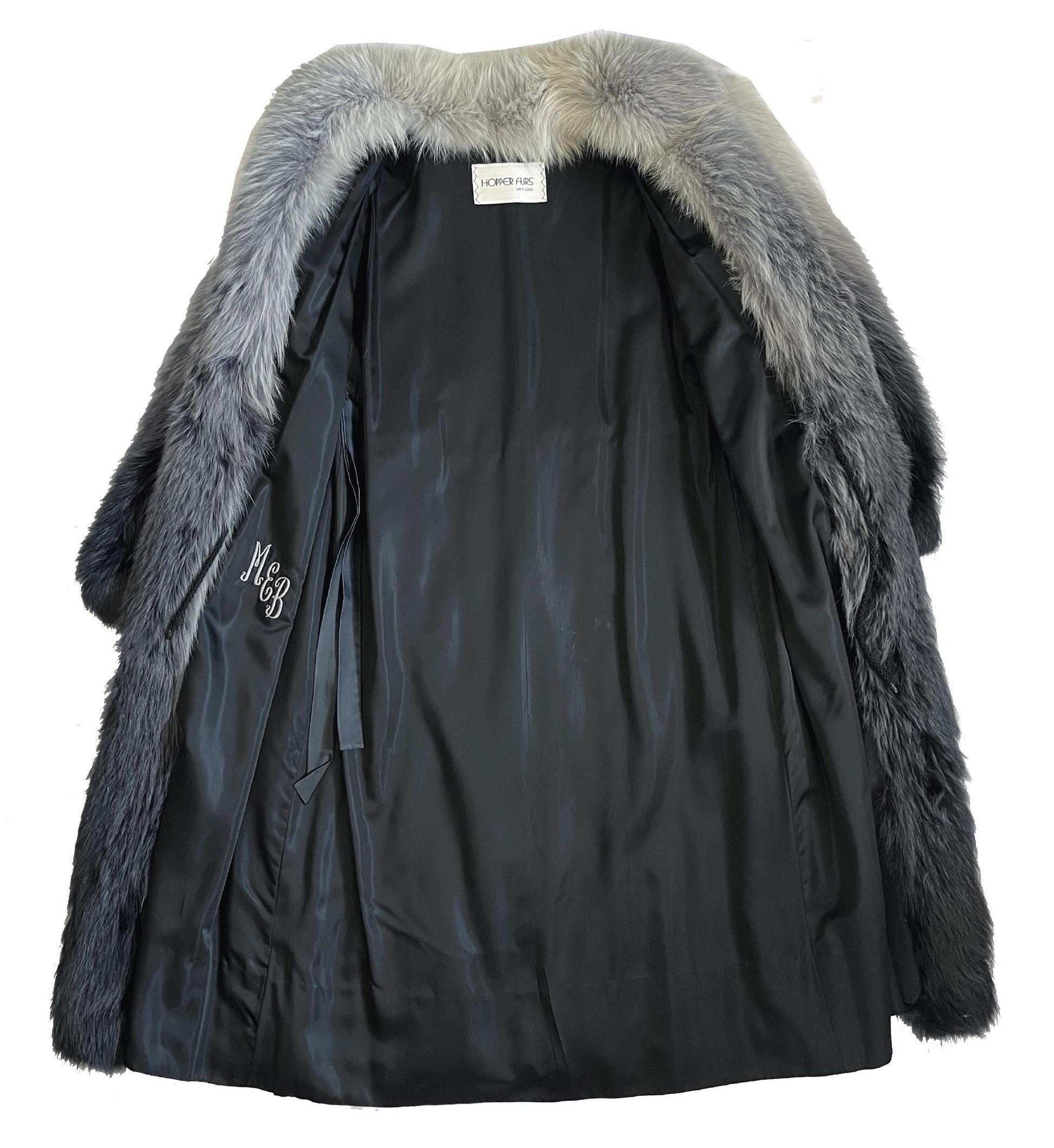 Ombre MINK & FOX Fur Coat, Luxury Vintage Blue Full Length Mob Wife Jacket, Mother of the Bride Gift, Tuxedo Apres Ski Coat