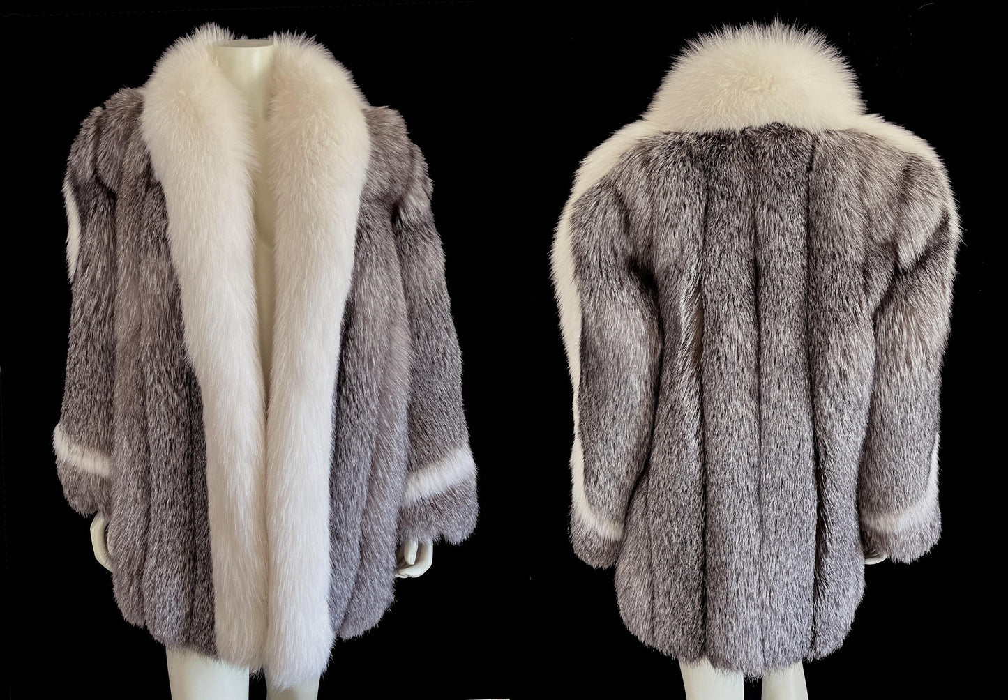 FOX Fur Coat, Diva Apres Ski Gift, Mob Wife Aesthetic, Vintage Tuxedo Jacket, Winter Wedding Bridal Stroller, Arctic Crystal Silver