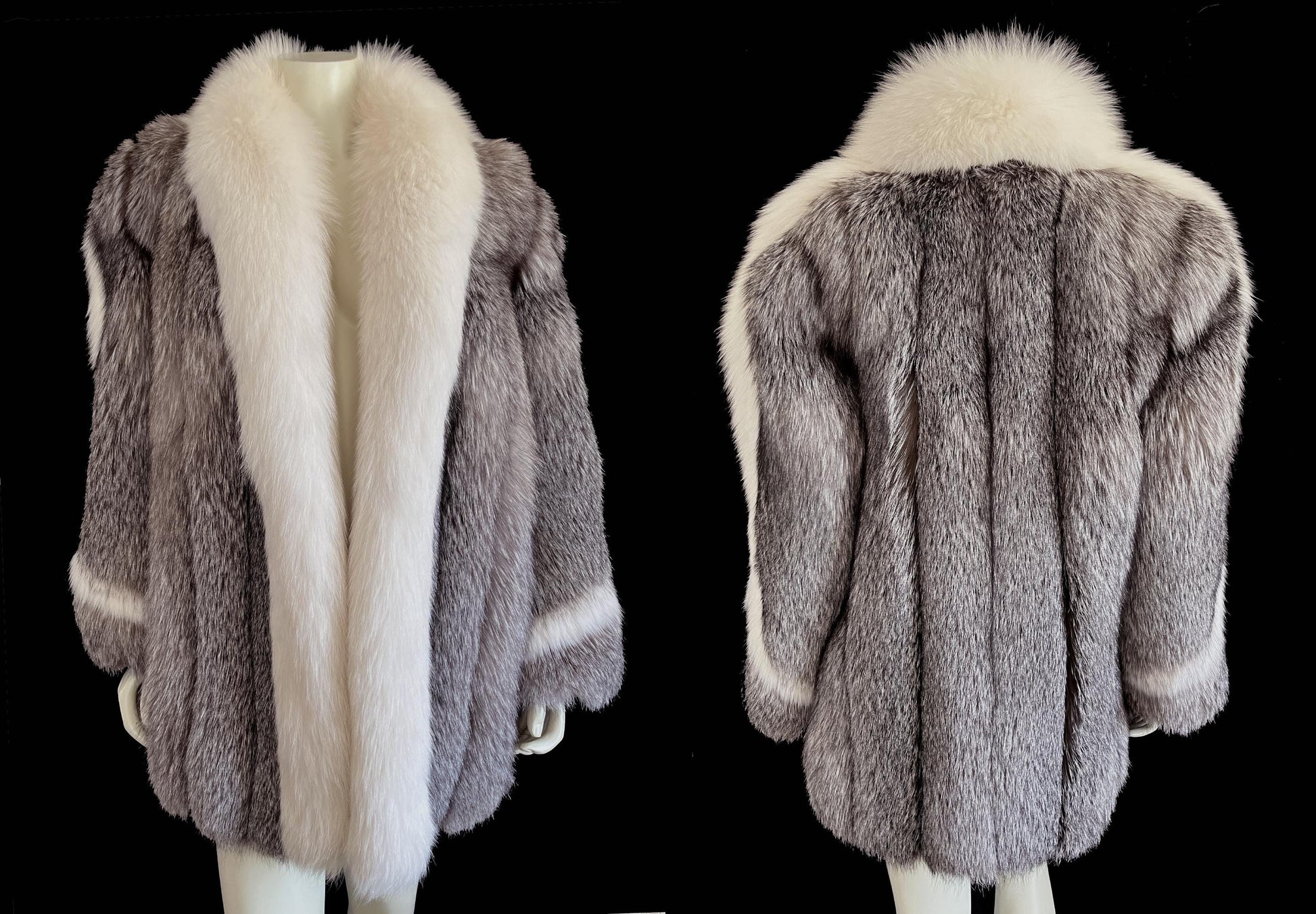 FOX Fur Coat, Diva Apres Ski Gift, Mob Wife Aesthetic, Vintage Tuxedo Jacket, Winter Wedding Bridal Stroller, Arctic Crystal Silver