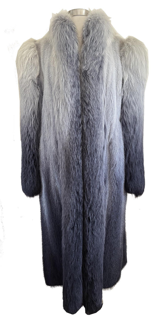 Ombre MINK & FOX Fur Coat, Luxury Vintage Blue Full Length Mob Wife Jacket, Mother of the Bride Gift, Tuxedo Apres Ski Coat