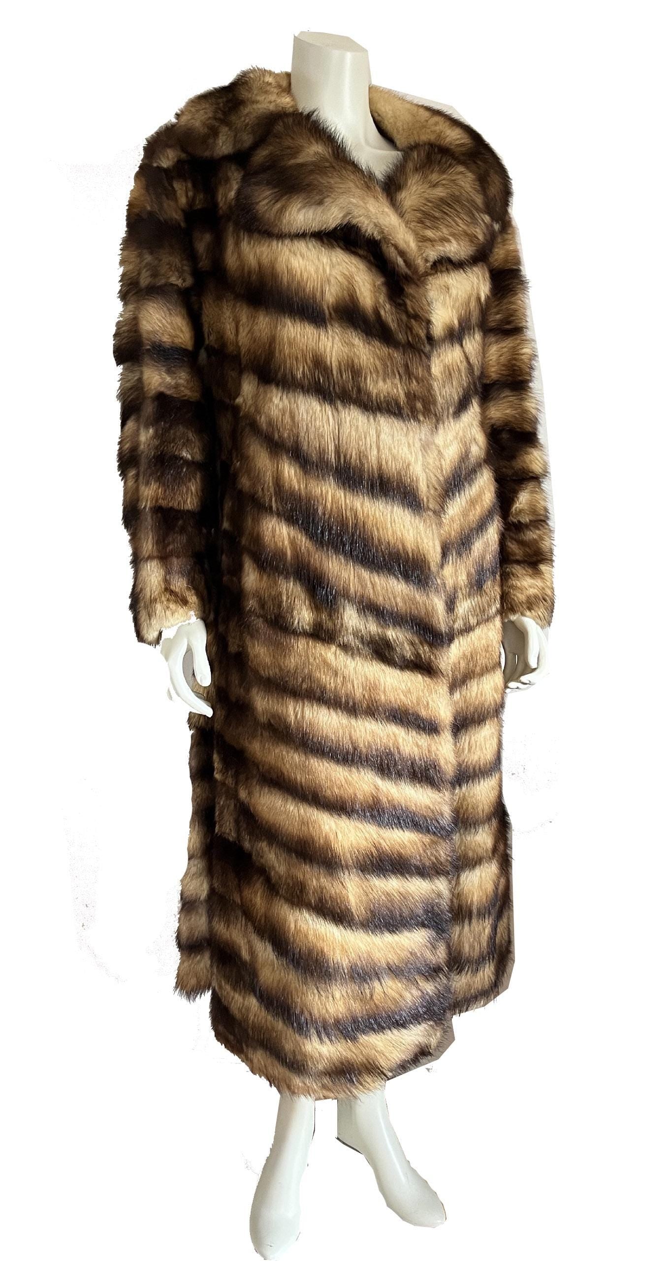 FITCH Fur Coat, Golden Brown Real Vintage Full Length Jacket, German Sable, Great Gatsby Party Gift, Small XS