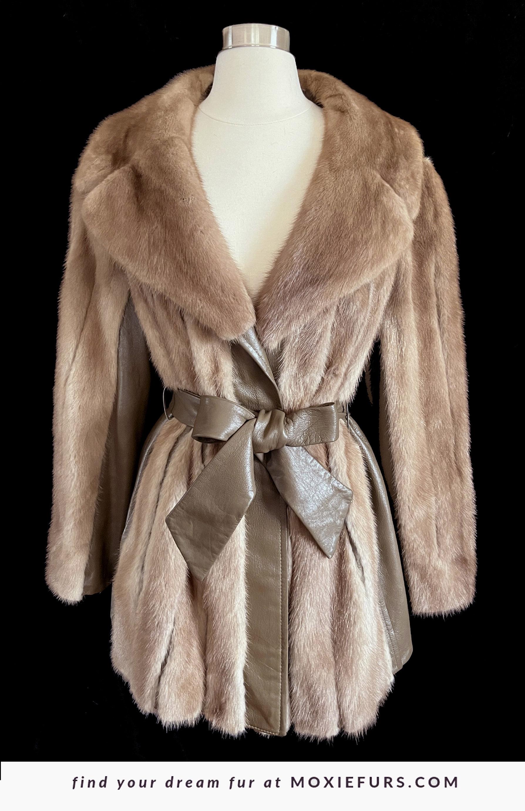 Brown MINK Fur Leather Coat, 1970s Pastel Real Vintage Jacket, Rustic Autumn Haze Wedding Bridal, Mob Wife Style Gift, Large XL