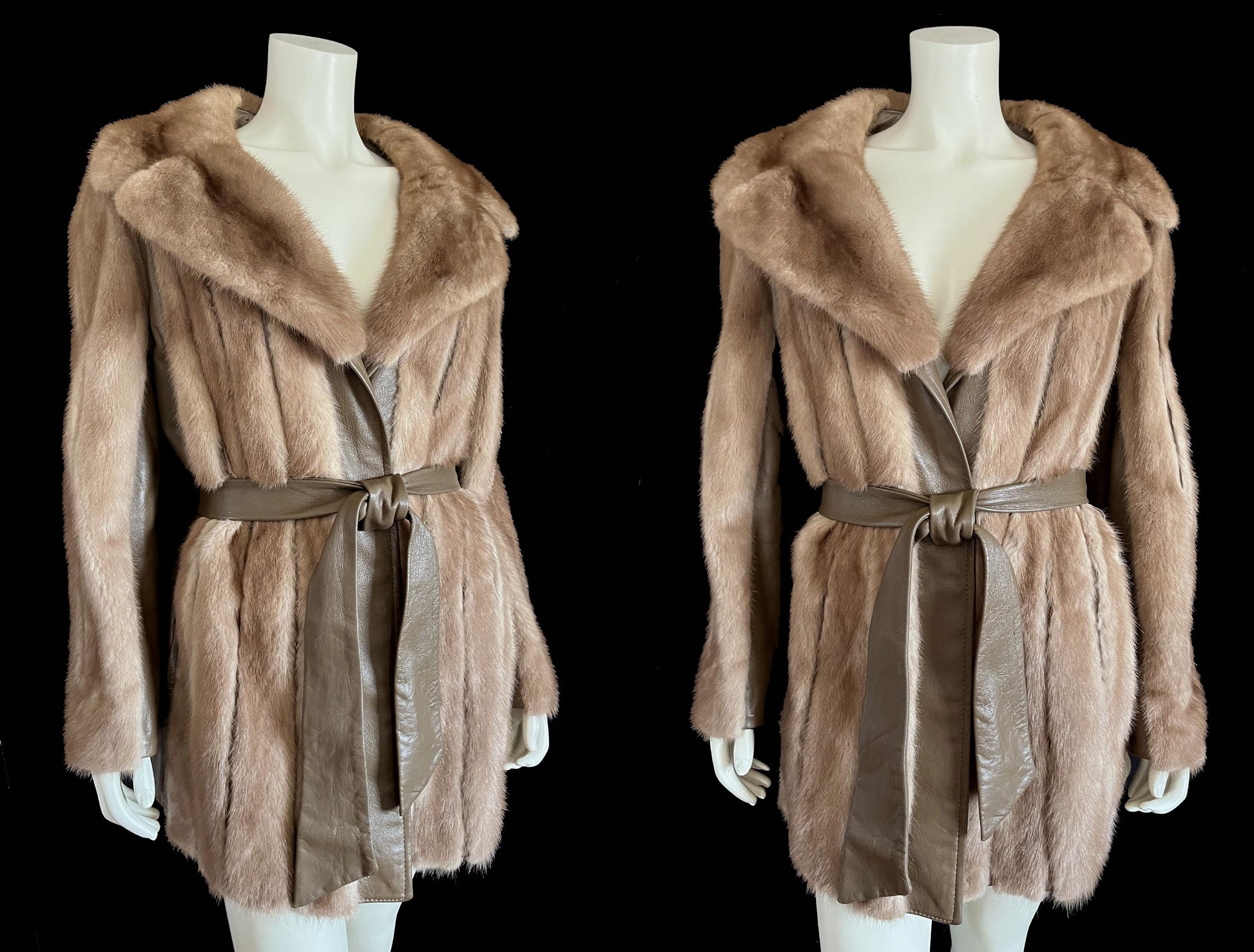Brown MINK Fur Leather Coat, 1970s Pastel Real Vintage Jacket, Rustic Autumn Haze Wedding Bridal, Mob Wife Style Gift, Large XL