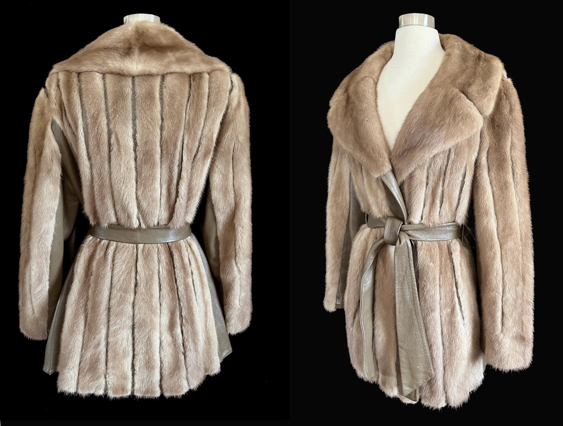 Brown MINK Fur Leather Coat, 1970s Pastel Real Vintage Jacket, Rustic Autumn Haze Wedding Bridal, Mob Wife Style Gift, Large XL