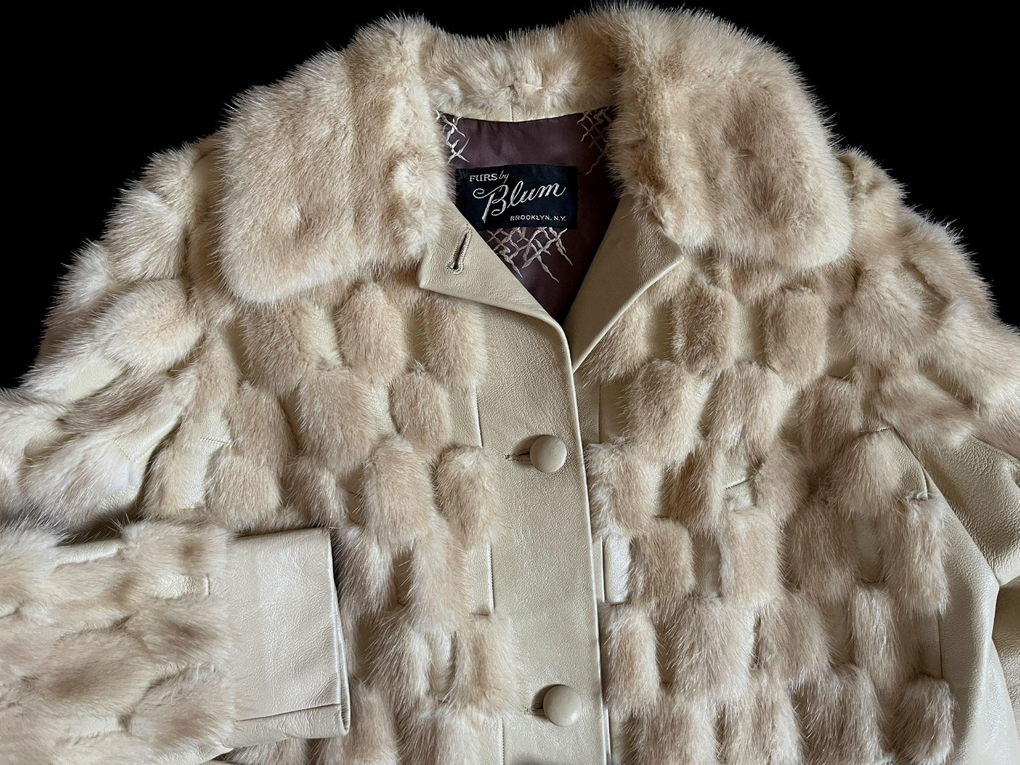 Beige MINK Fur Leather Coat, 1970s Real Vintage Jacket, Tan Blonde Wedding Bridal, Mob Wife Style Gift, Plus Large XL