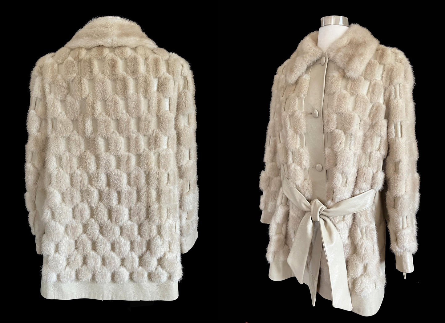 Beige MINK Fur Leather Coat, 1970s Real Vintage Jacket, Tan Blonde Wedding Bridal, Mob Wife Style Gift, Plus Large XL