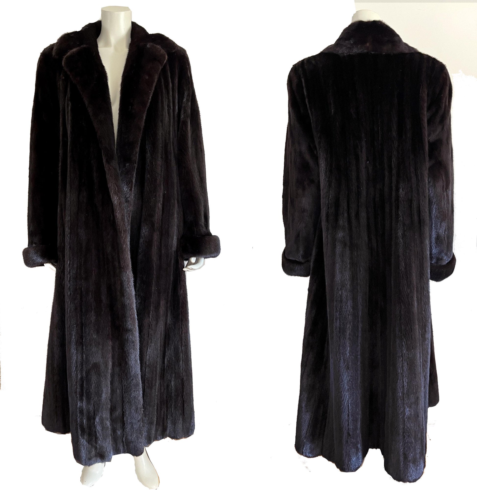 I. Magnin Geoffrey Beene MINK Fur Coat, Mahogany Ranch Brown Vintage Jacket, Full Length, Fully Let Out Female Skins Gift, Large XL Plus