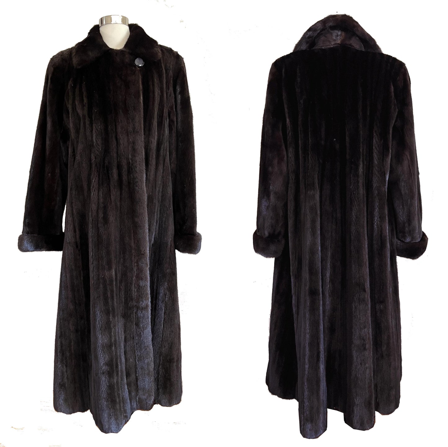 I. Magnin Geoffrey Beene MINK Fur Coat, Mahogany Ranch Brown Vintage Jacket, Full Length, Fully Let Out Female Skins Gift, Large XL Plus