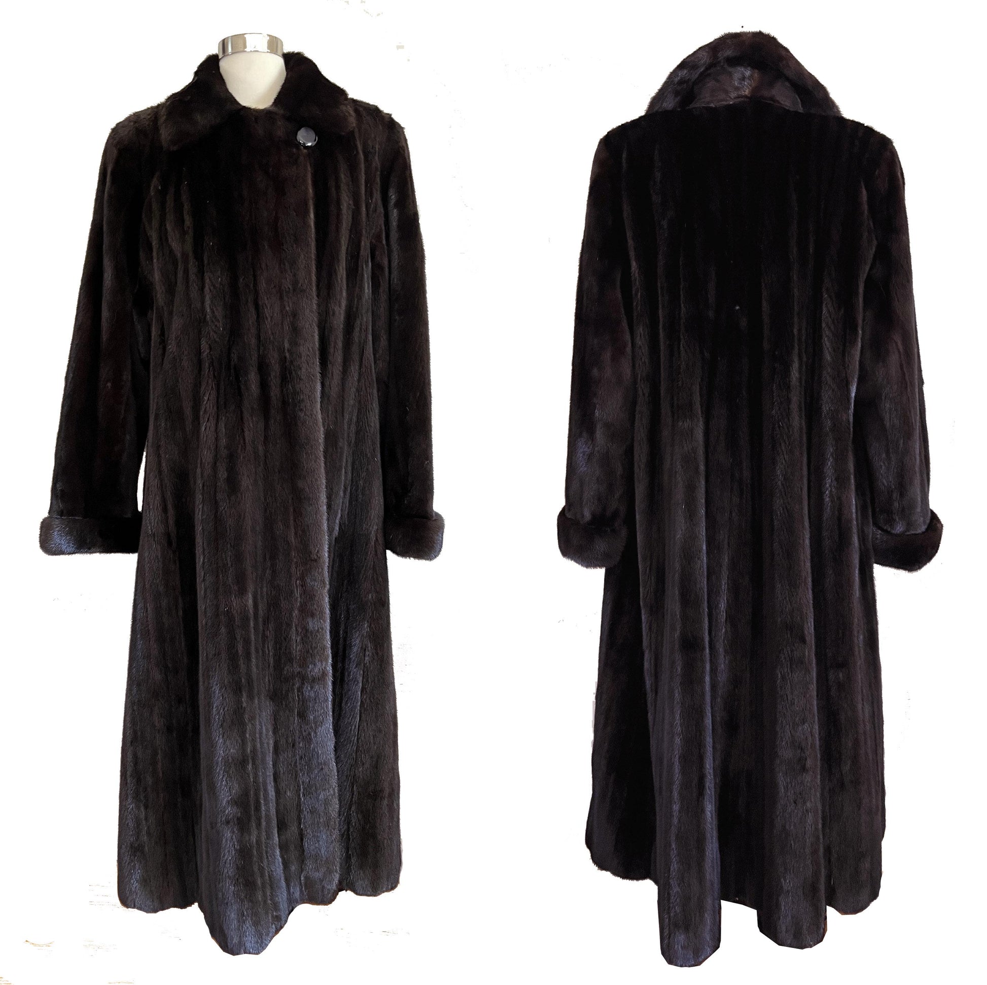 I. Magnin Geoffrey Beene MINK Fur Coat, Mahogany Ranch Brown Vintage Jacket, Full Length, Fully Let Out Female Skins Gift, Large XL Plus