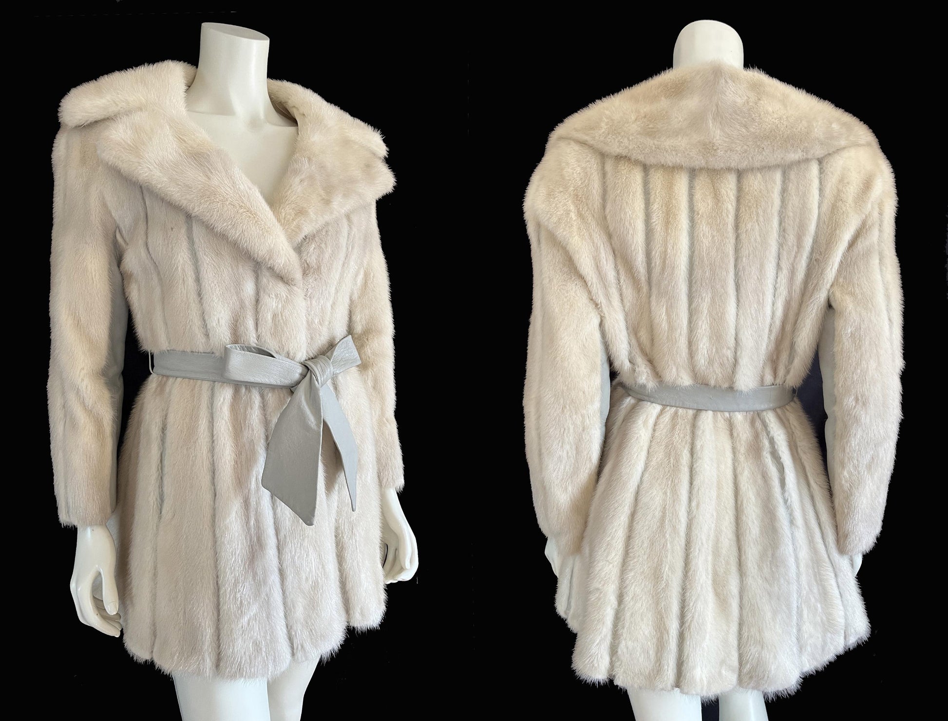 Beige MINK Fur Coat, Leather Belt Retro Ivory Jacket, 2 Lengths, 1970s Almost Famous, Blonde Rustic Wedding Bridal Stroller Gift, Small