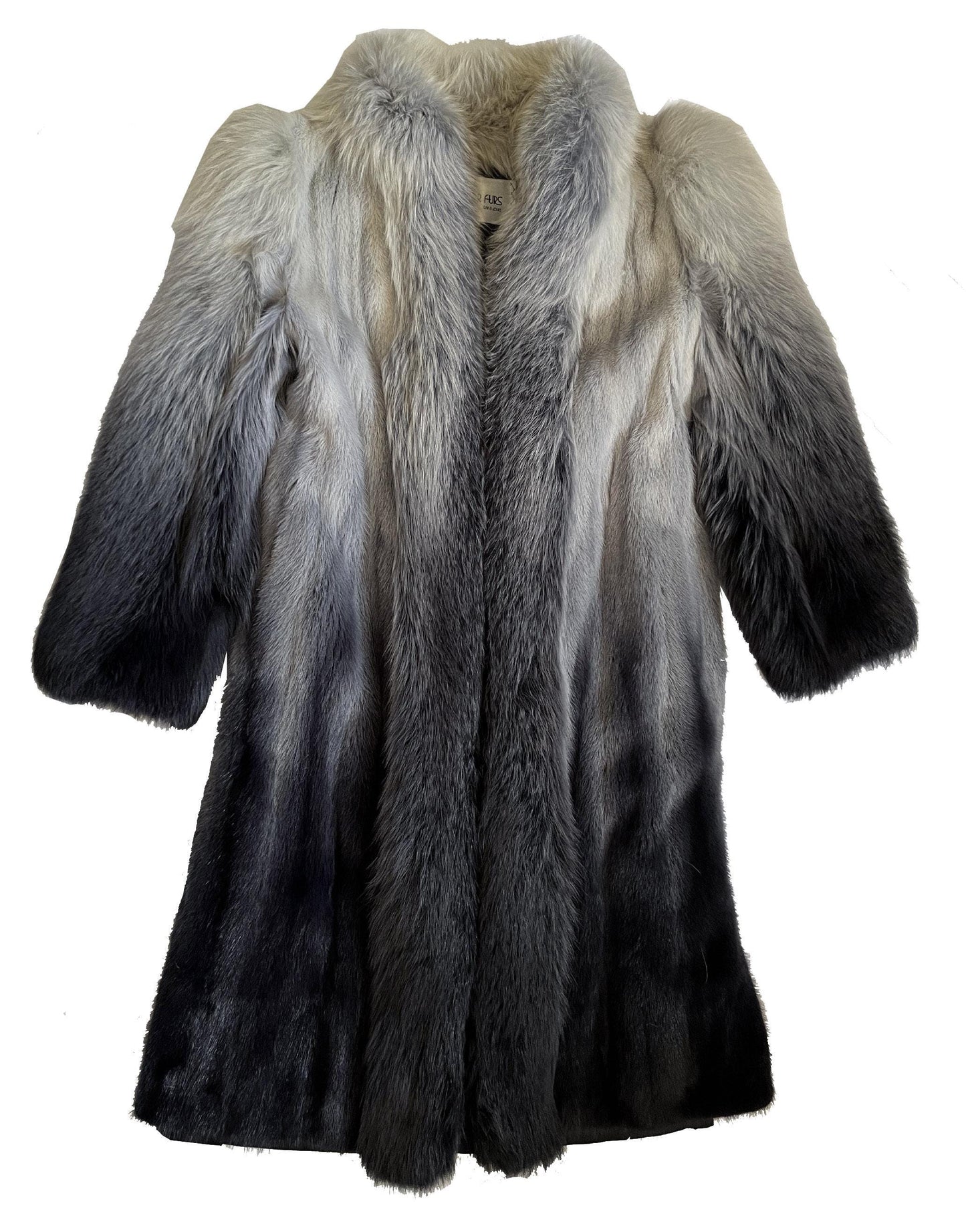Ombre MINK & FOX Fur Coat, Luxury Vintage Blue Full Length Mob Wife Jacket, Mother of the Bride Gift, Tuxedo Apres Ski Coat