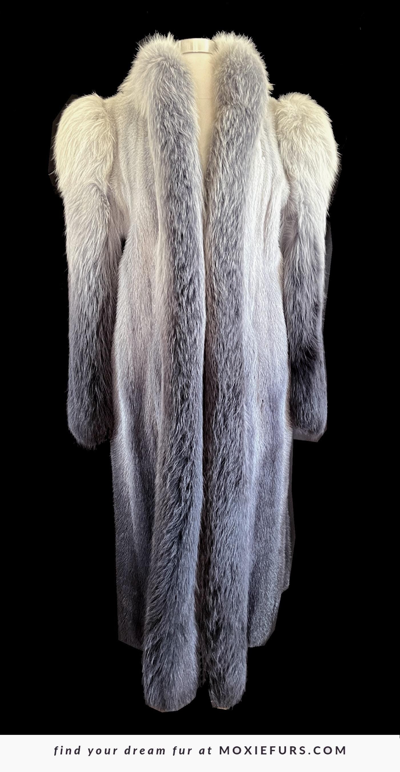 Ombre MINK & FOX Fur Coat, Luxury Vintage Blue Full Length Mob Wife Jacket, Mother of the Bride Gift, Tuxedo Apres Ski Coat