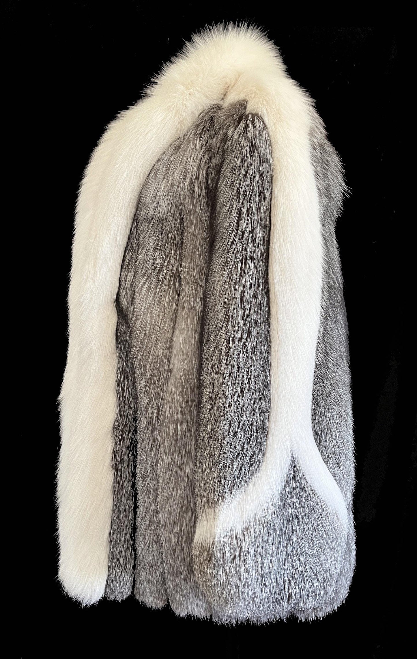 FOX Fur Coat, Diva Apres Ski Gift, Mob Wife Aesthetic, Vintage Tuxedo Jacket, Winter Wedding Bridal Stroller, Arctic Crystal Silver