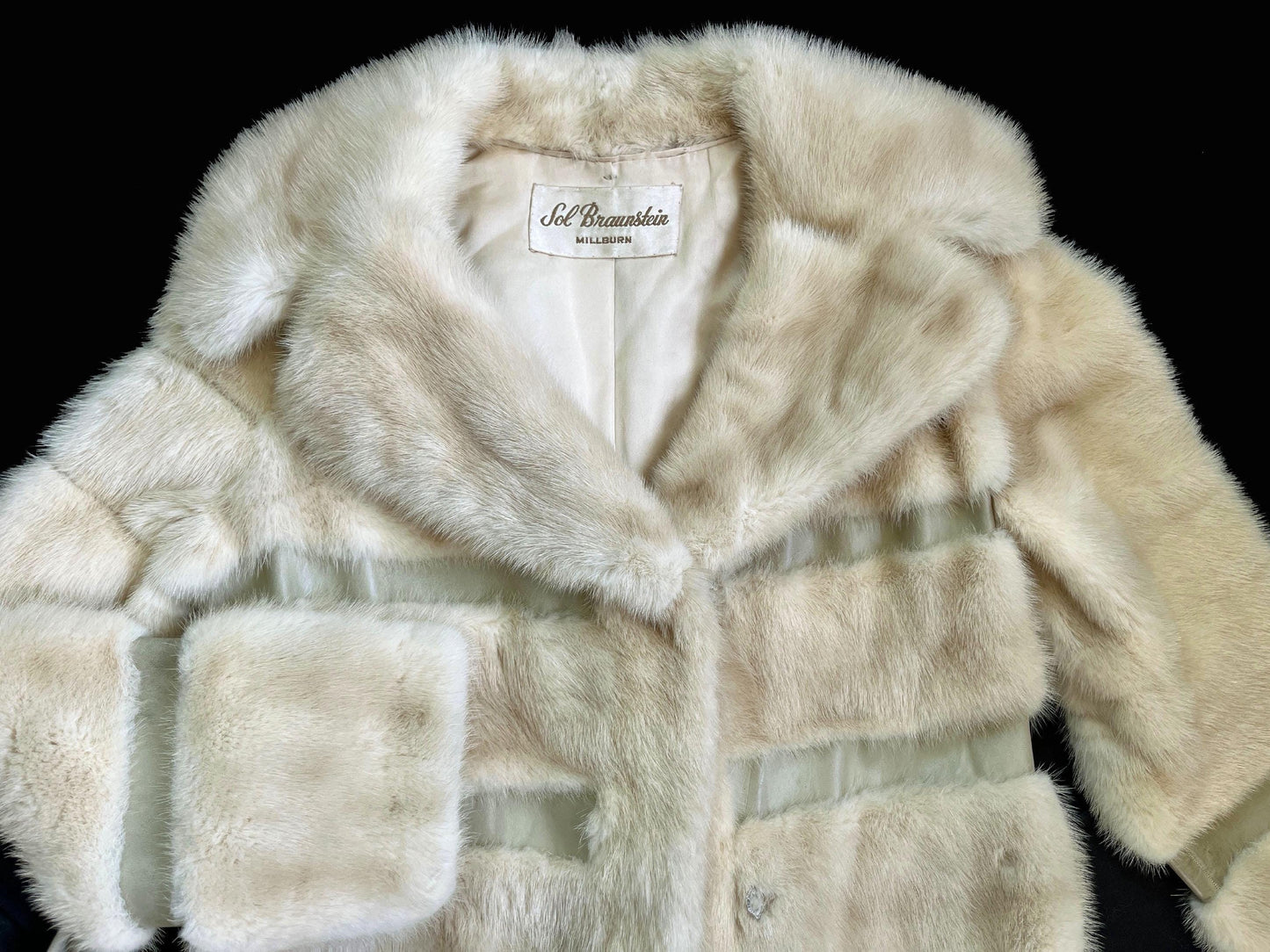 Beige MINK Fur Long Coat, Leather Belt Retro Ivory Jacket, 1970s Almost Famous, Full Length Blonde Wedding Bridal Stroller, Small XS