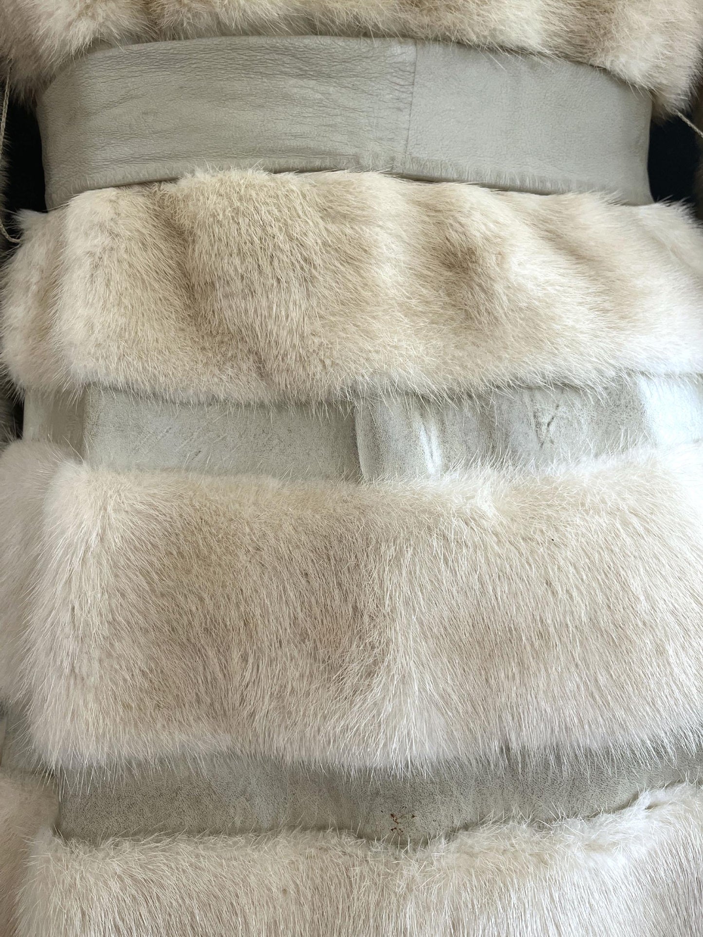 Beige MINK Fur Long Coat, Leather Belt Retro Ivory Jacket, 1970s Almost Famous, Full Length Blonde Wedding Bridal Stroller, Small XS