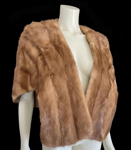 Brown MINK Fur Stole, Autumn Haze Bridal Cape, Rustic Real Vintage Jacket Coat, Bridesmaid Wrap, Winter Wedding Shawl Gift, Small