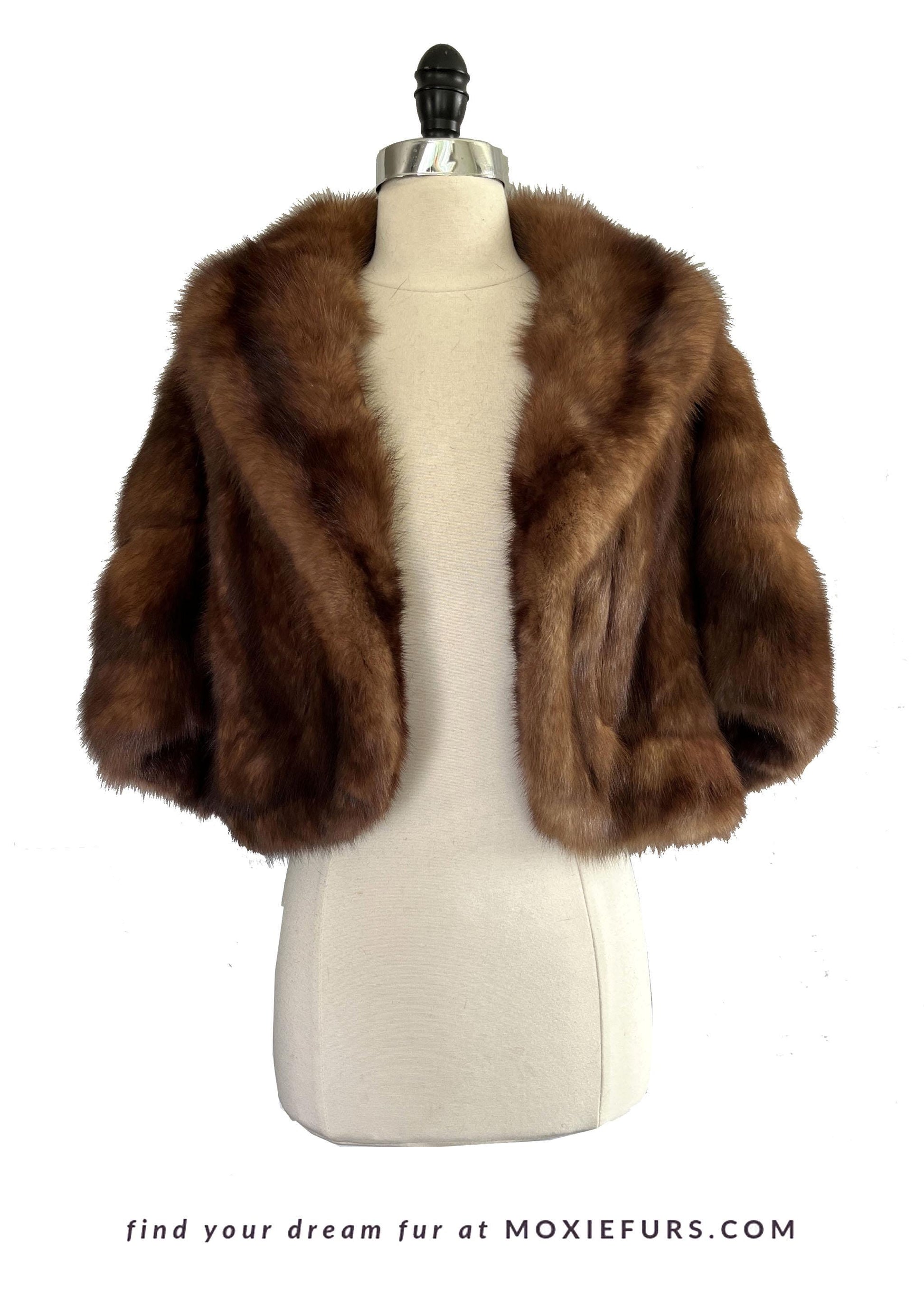 SABLE Fur Bolero Jacket Cape, Bridal Winter Wedding Stole, Brown Russian Barguzin Canadian Real Vintage Mink Coat, Mother of the Bride Gift