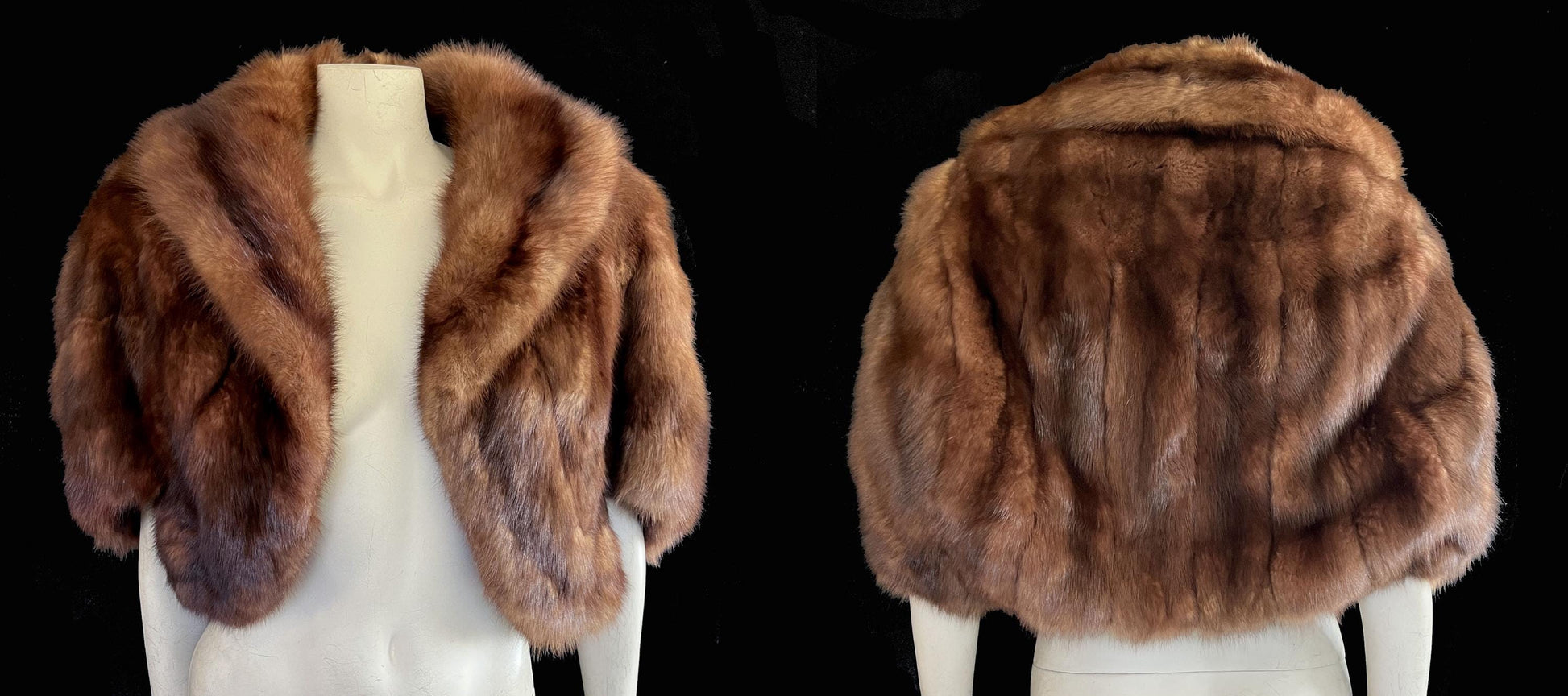 SABLE Fur Bolero Jacket Cape, Bridal Winter Wedding Stole, Brown Russian Barguzin Canadian Real Vintage Mink Coat, Mother of the Bride Gift
