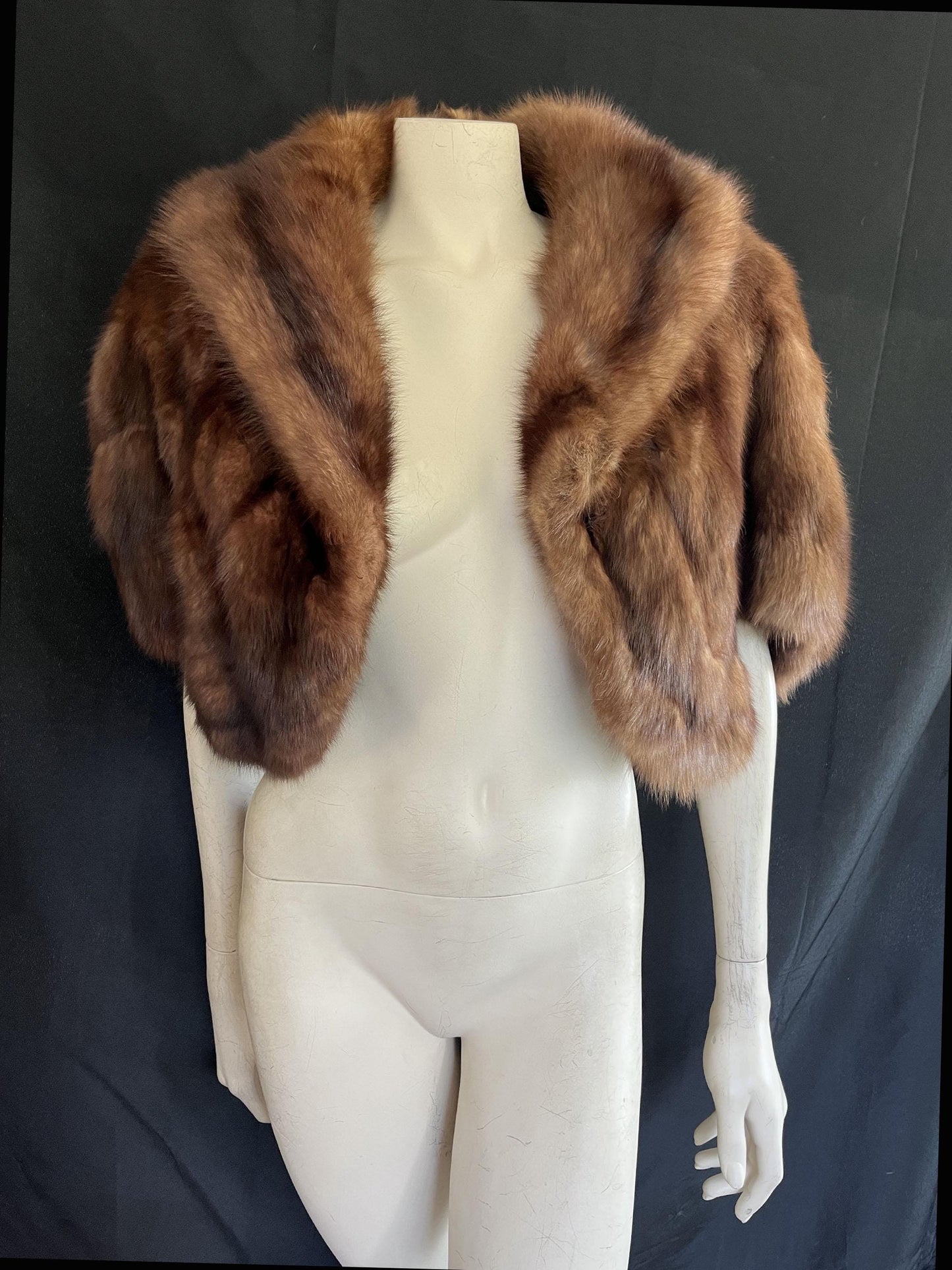 SABLE Fur Bolero Jacket Cape, Bridal Winter Wedding Stole, Brown Russian Barguzin Canadian Real Vintage Mink Coat, Mother of the Bride Gift
