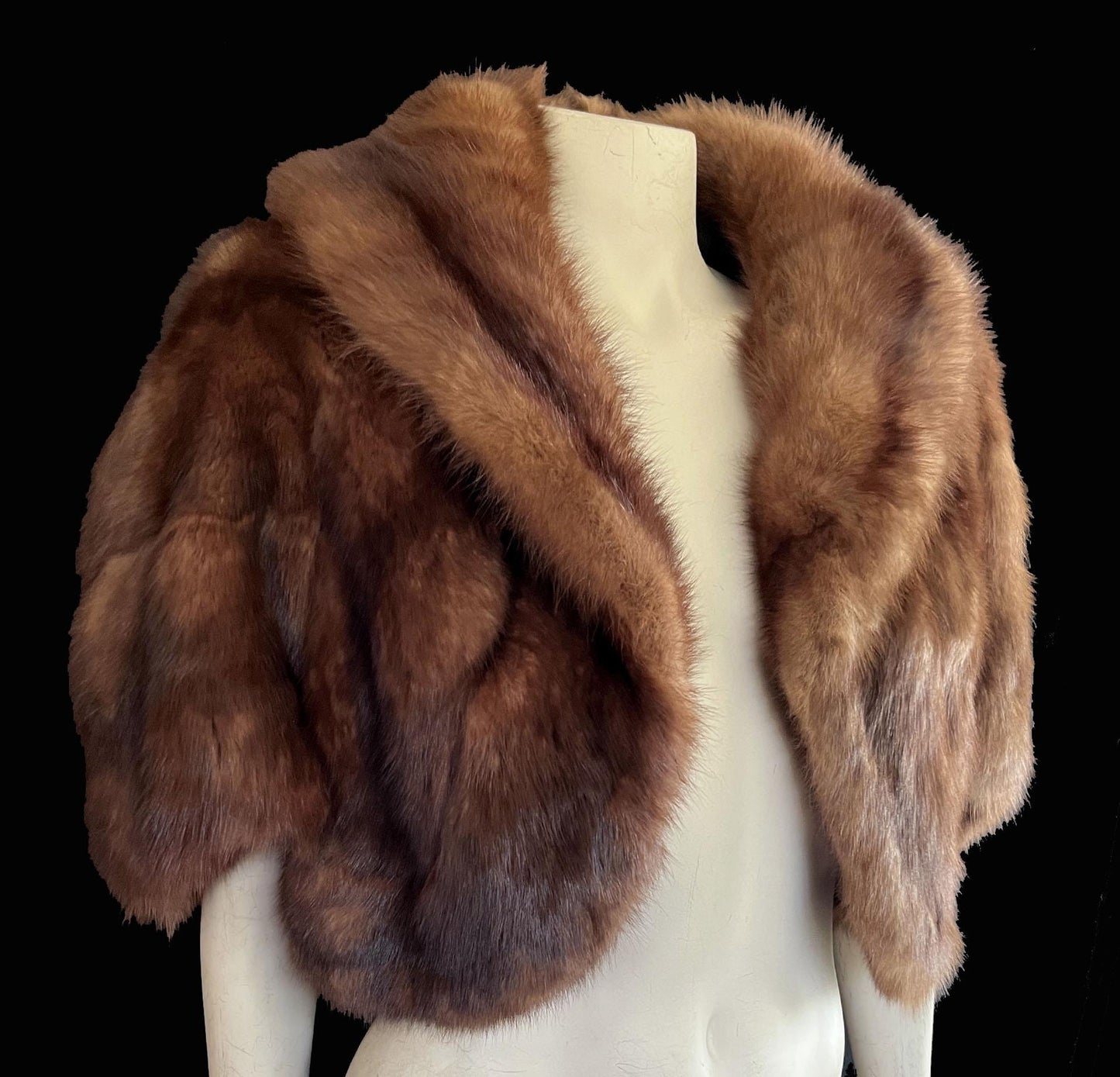 SABLE Fur Bolero Jacket Cape, Bridal Winter Wedding Stole, Brown Russian Barguzin Canadian Real Vintage Mink Coat, Mother of the Bride Gift