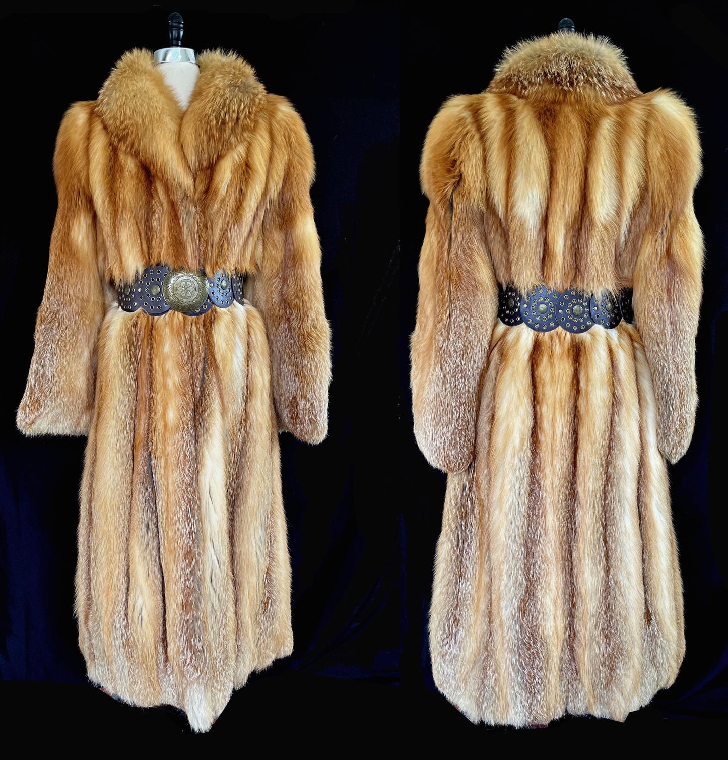SAGA RED FOX Fur Coat, Brown Vintage Full Length Jacket, Rustic Winter Wedding Bolero Bridal Stole, Mob Wife Style, Apres Ski Gift, Large