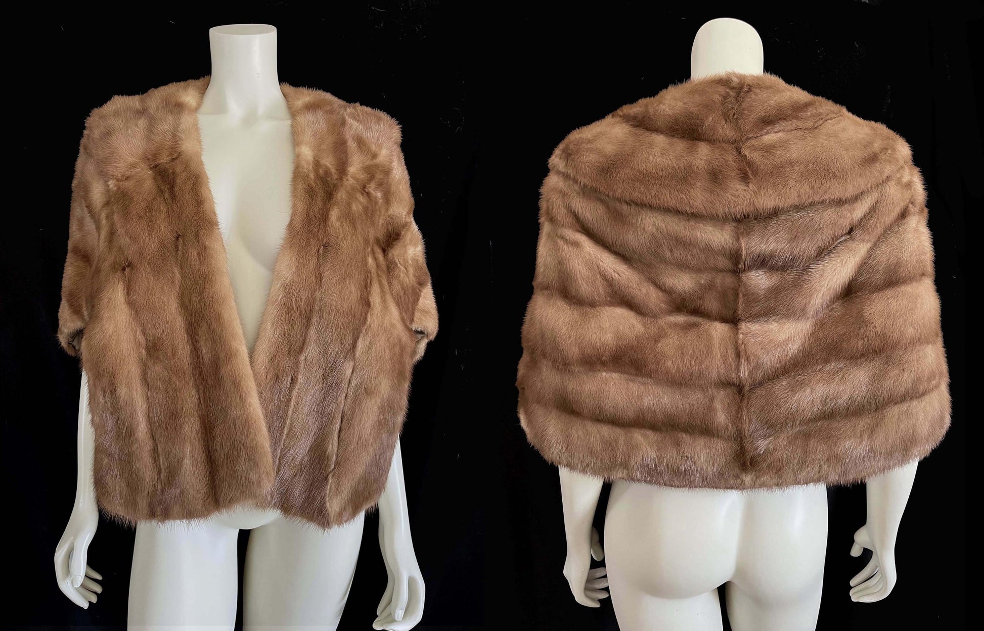 Brown MINK Fur Stole, Autumn Haze Bridal Cape, Rustic Real Vintage Jacket Coat, Bridesmaid Wrap, Winter Wedding Shawl Gift, Small
