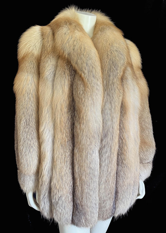 SAGA Golden Island FOX Fur Coat, Real Vintage Mob Wife Style Jacket, Winter Wedding Stroller, 1980s Apres Ski Glam, Crystal Bridal