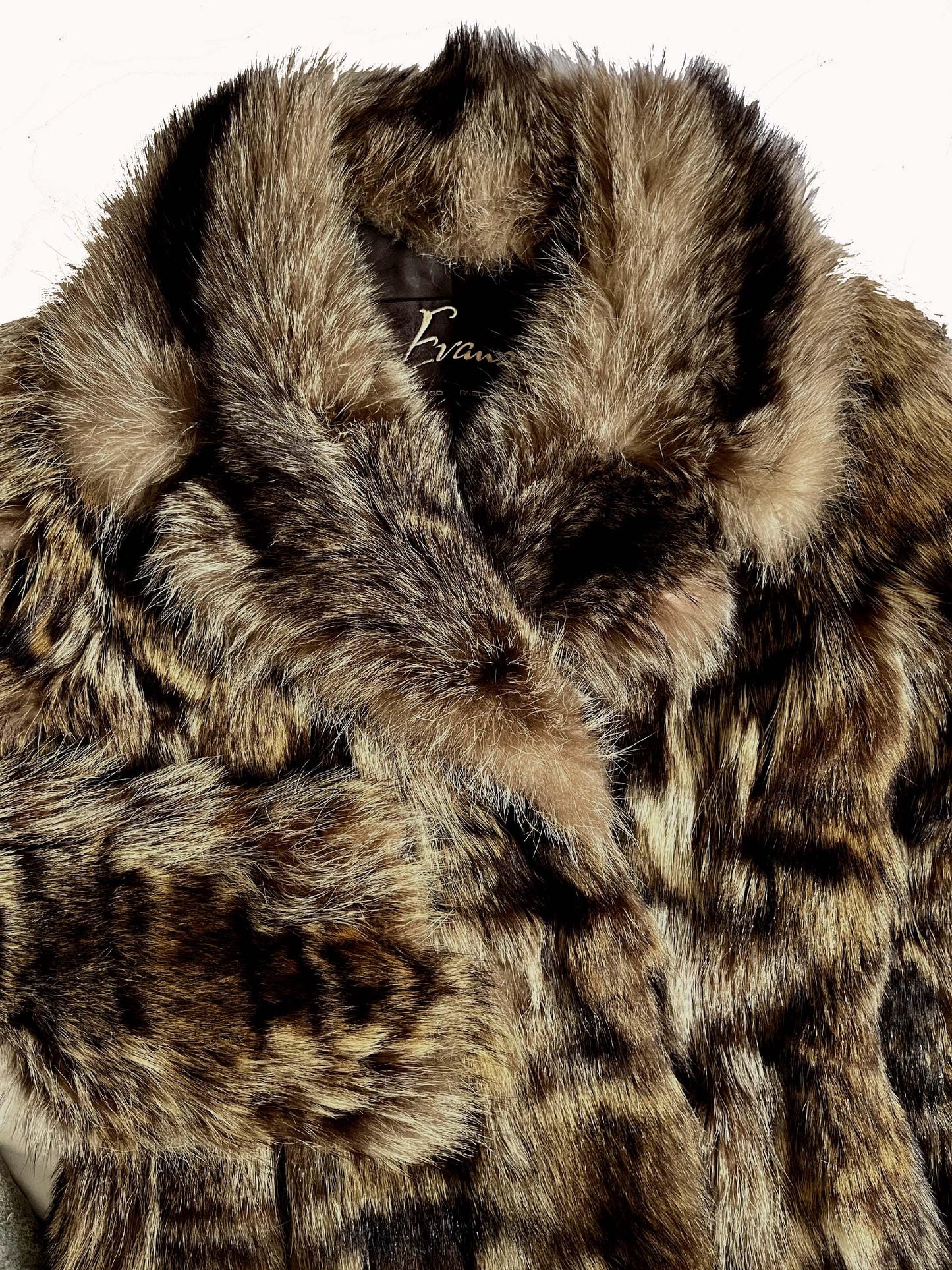 RACCOON Fur Coat, Real Vintage Full Length Jacket, Mob Wife Style Gift, Brown Fluffy Collar