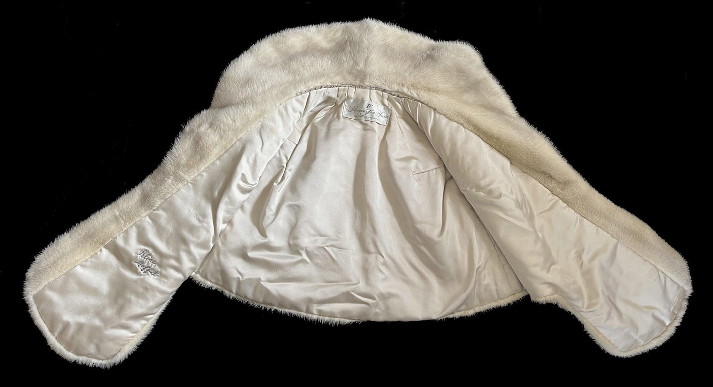 Azurene MINK Fur Stole, Ivory Real Vintage Wrap, Winter Wedding Cape, Rustic Bridal Shawl Gift, Great Gatsby Party White Vintage Coat, Large