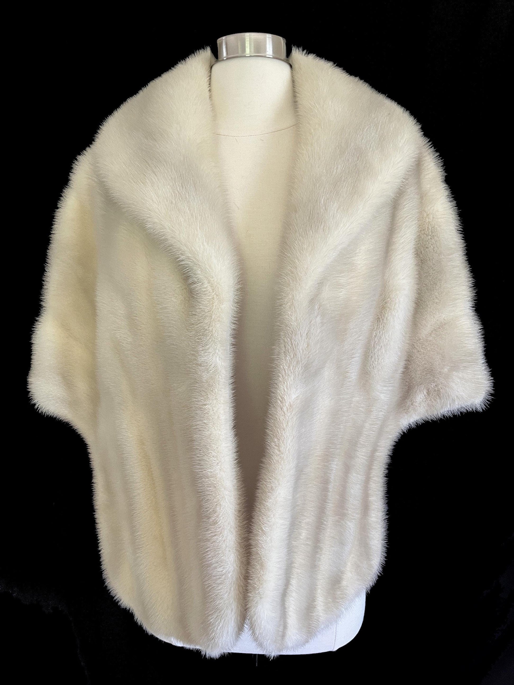 Azurene MINK Fur Stole, Ivory Real Vintage Wrap, Winter Wedding Cape, Rustic Bridal Shawl Gift, Great Gatsby Party White Vintage Coat, Large