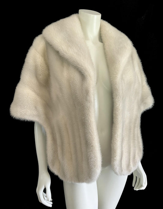 Azurene MINK Fur Stole, Ivory Real Vintage Wrap, Winter Wedding Cape, Rustic Bridal Shawl Gift, Great Gatsby Party White Vintage Coat, Large