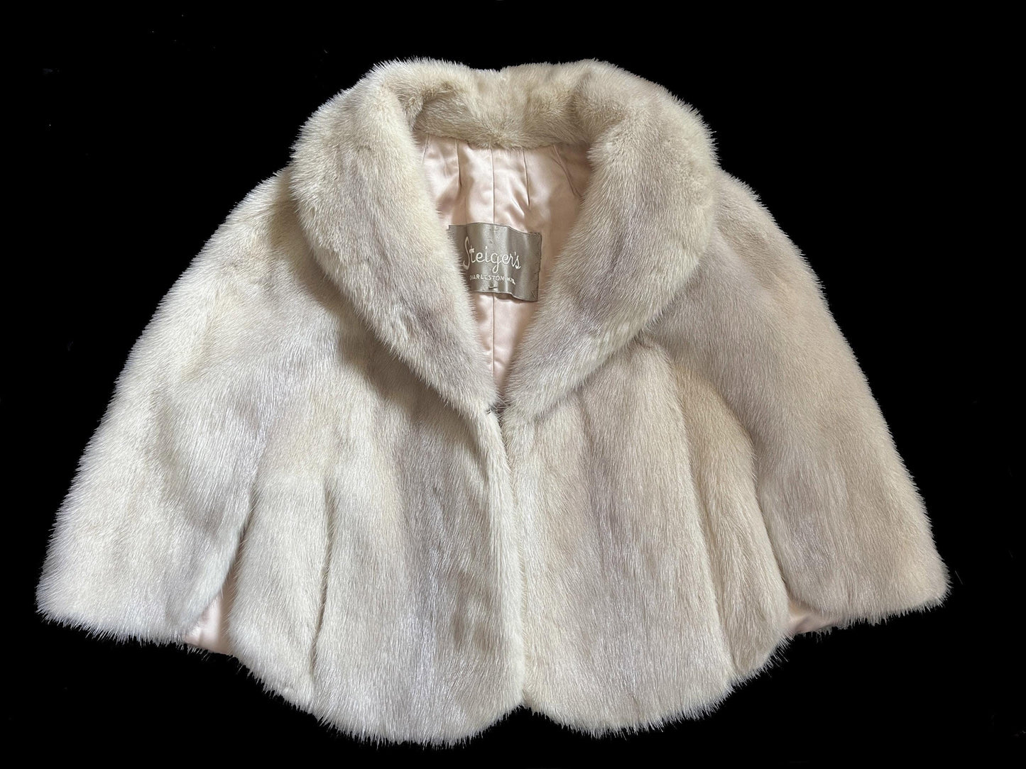 Cerulean MINK Fur Cape, Sapphire Silver Real Vintage Wrap, Azurene Winter Wedding Stole, Rustic Bridal Shawl Gift, Great Gatsby Party, Large
